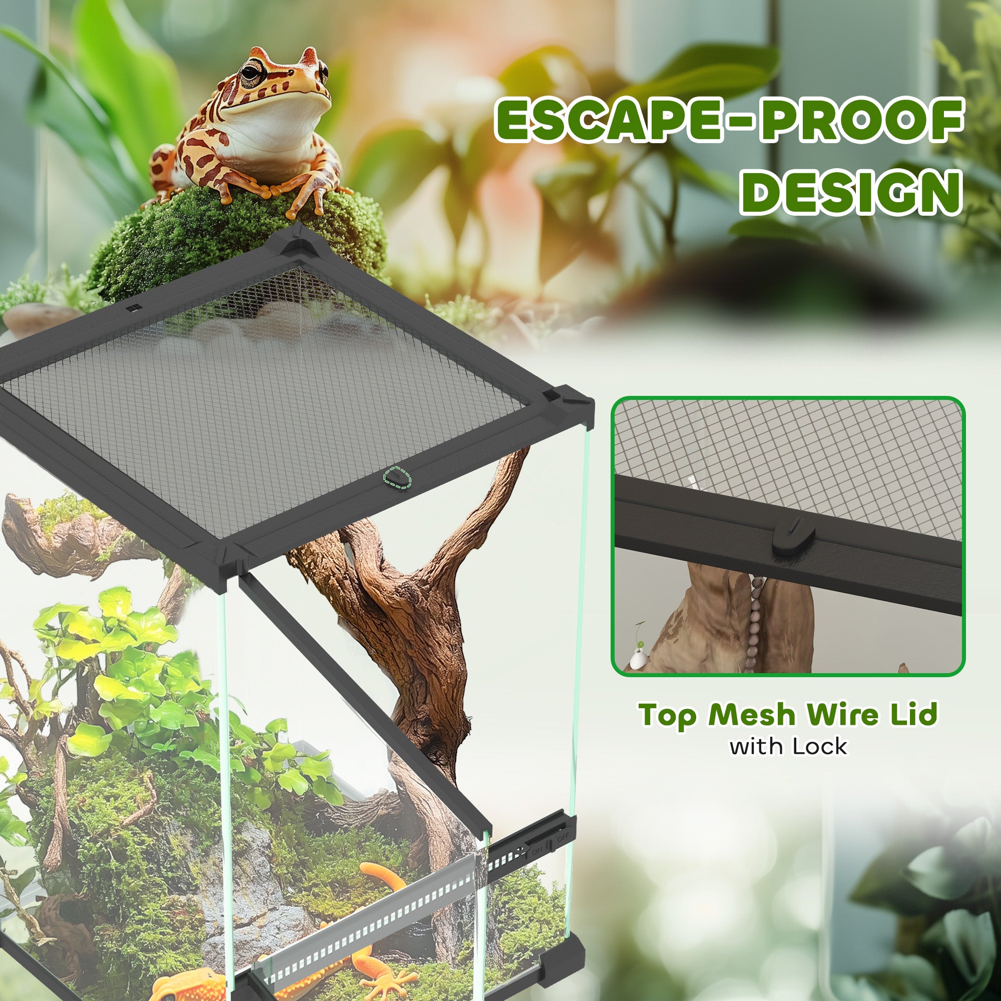 PawHut Glass Reptile Terrarium, 12L Vivarium for Lizards, Frogs, Snakes, Turtles, Tortoises, with Ventilation, 20 x 20 x 30cm