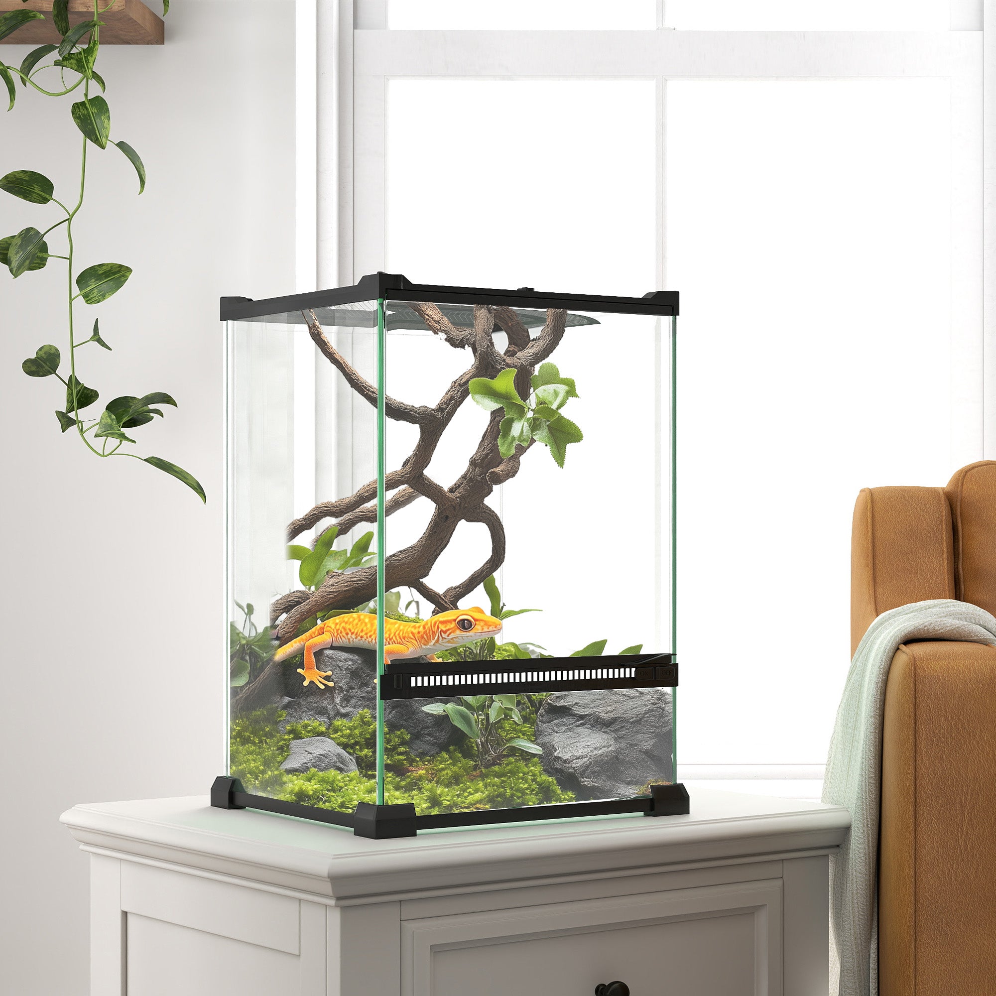 PawHut Glass Reptile Terrarium, 12L Vivarium for Lizards, Frogs, Snakes, Turtles, Tortoises, with Ventilation, 20 x 20 x 30cm