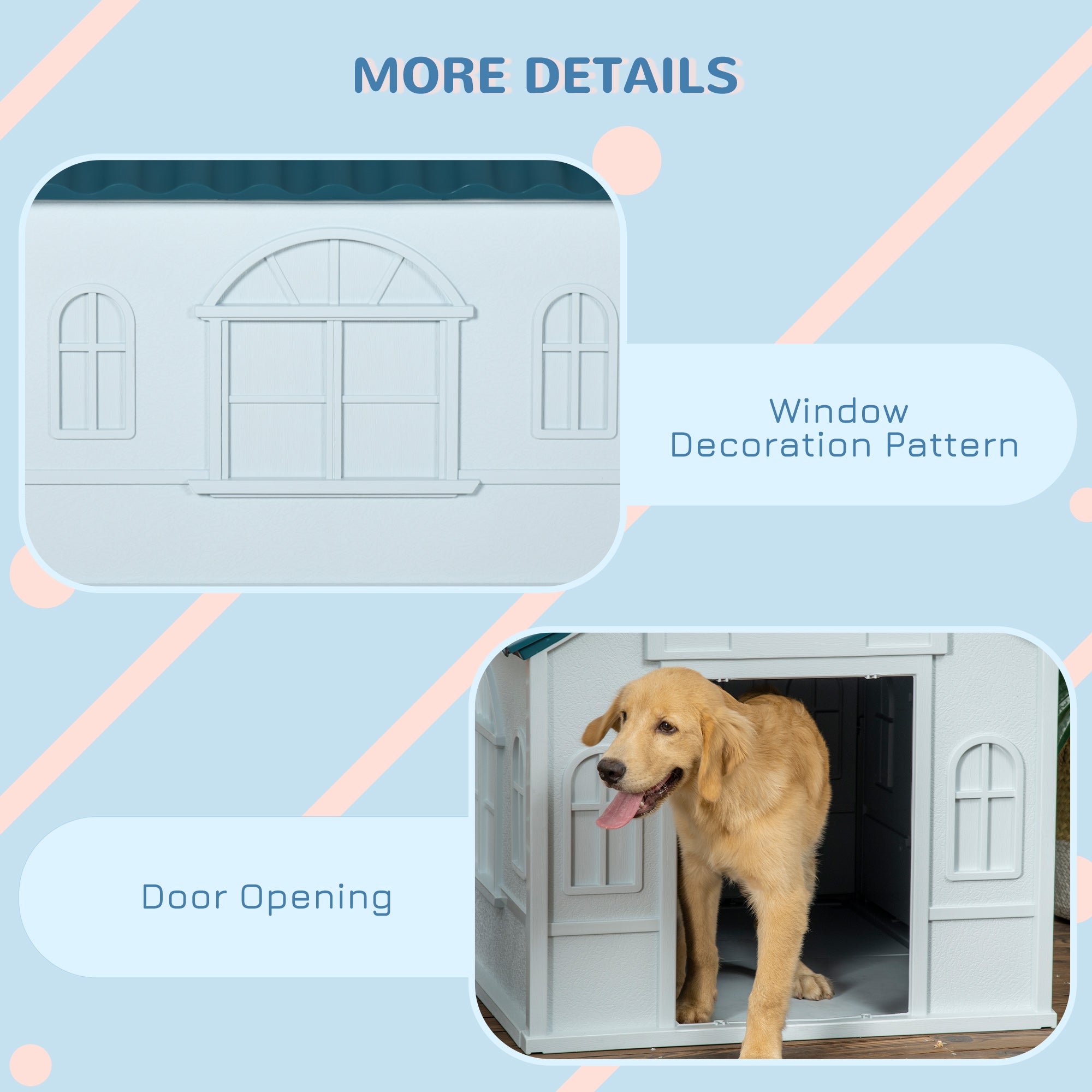 PawHut Plastic Dog House, Water Resistant Puppy Shelter Indoor Outdoor with Door, Easy to Assemble, for Large Dogs, Blue