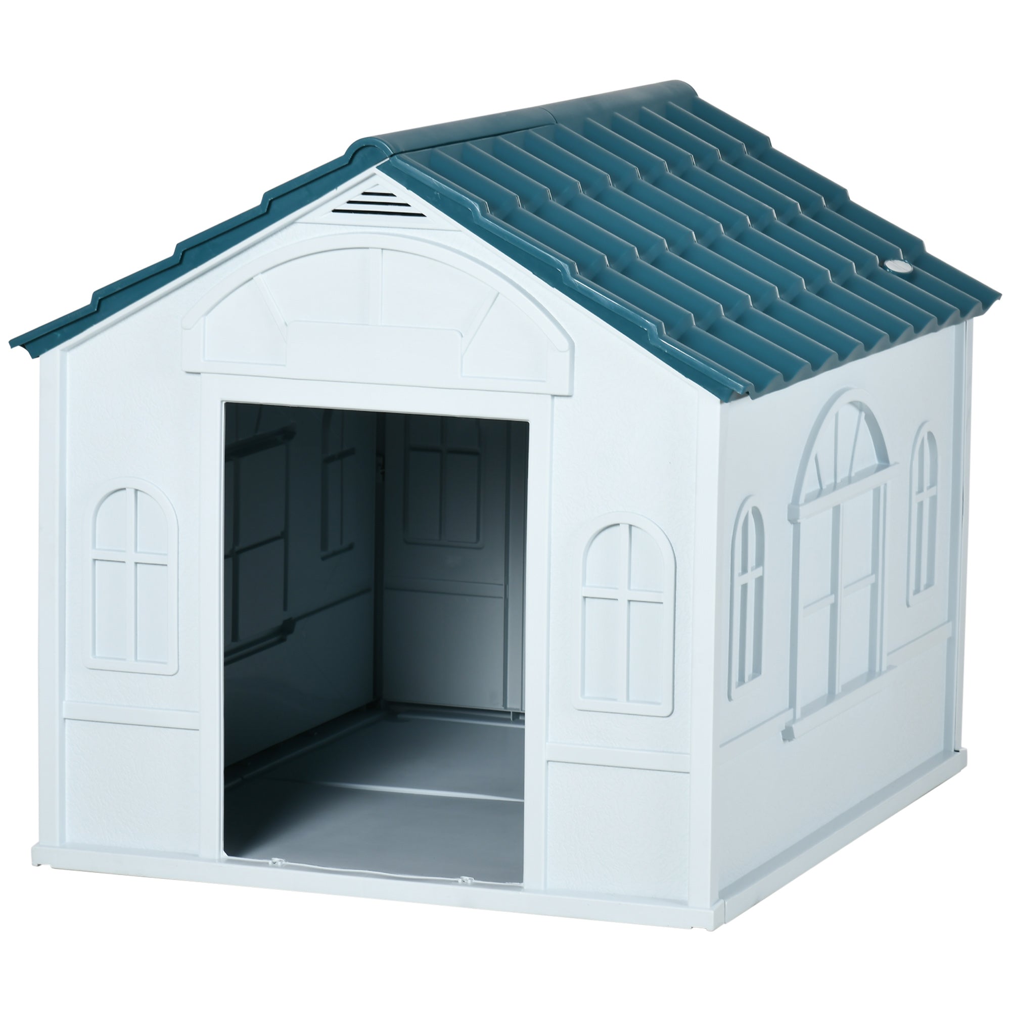 PawHut Plastic Dog House, Water Resistant Puppy Shelter Indoor Outdoor with Door, Easy to Assemble, for Large Dogs, Blue