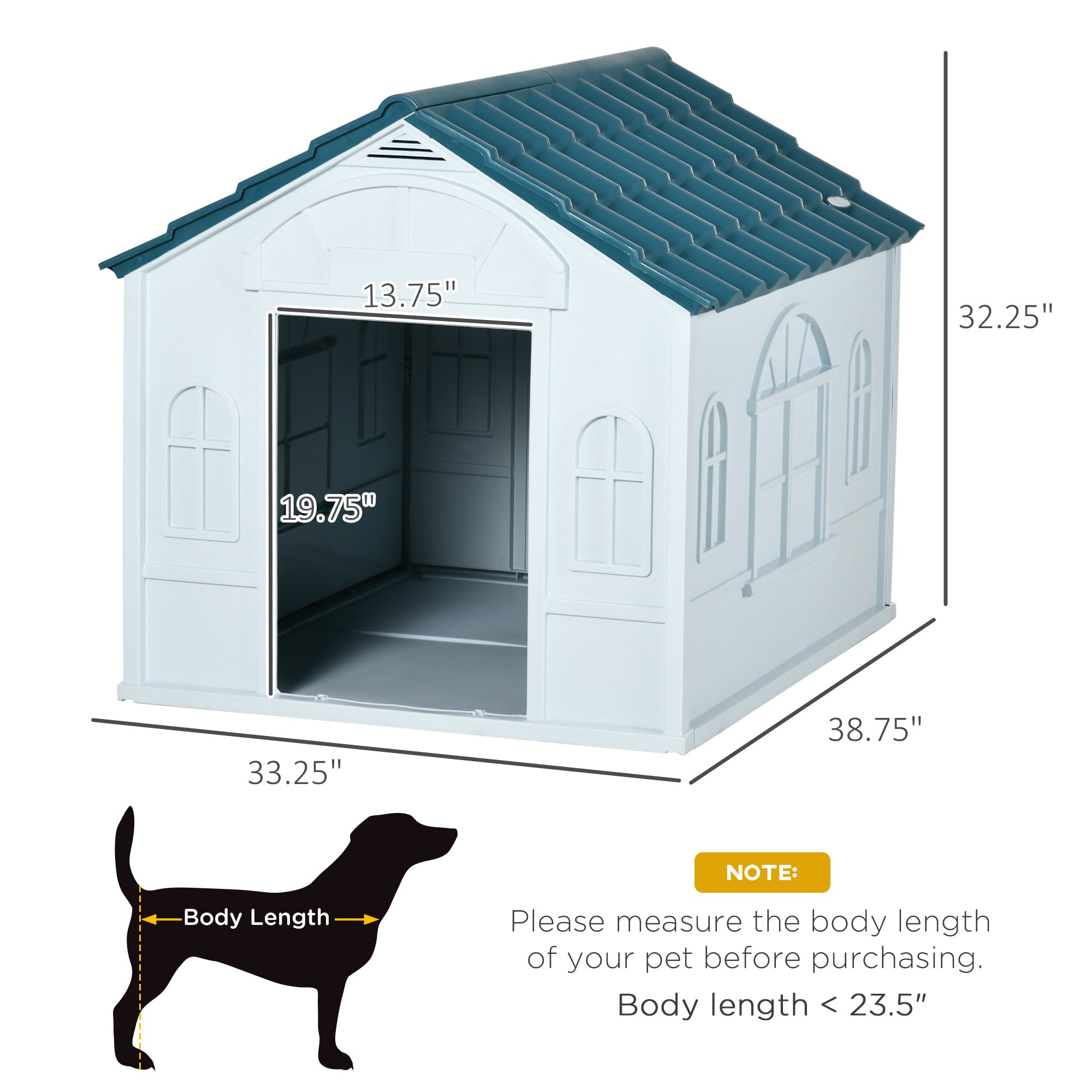 PawHut Plastic Dog House, Water Resistant Puppy Shelter Indoor Outdoor with Door, Easy to Assemble, for Large Dogs, Blue