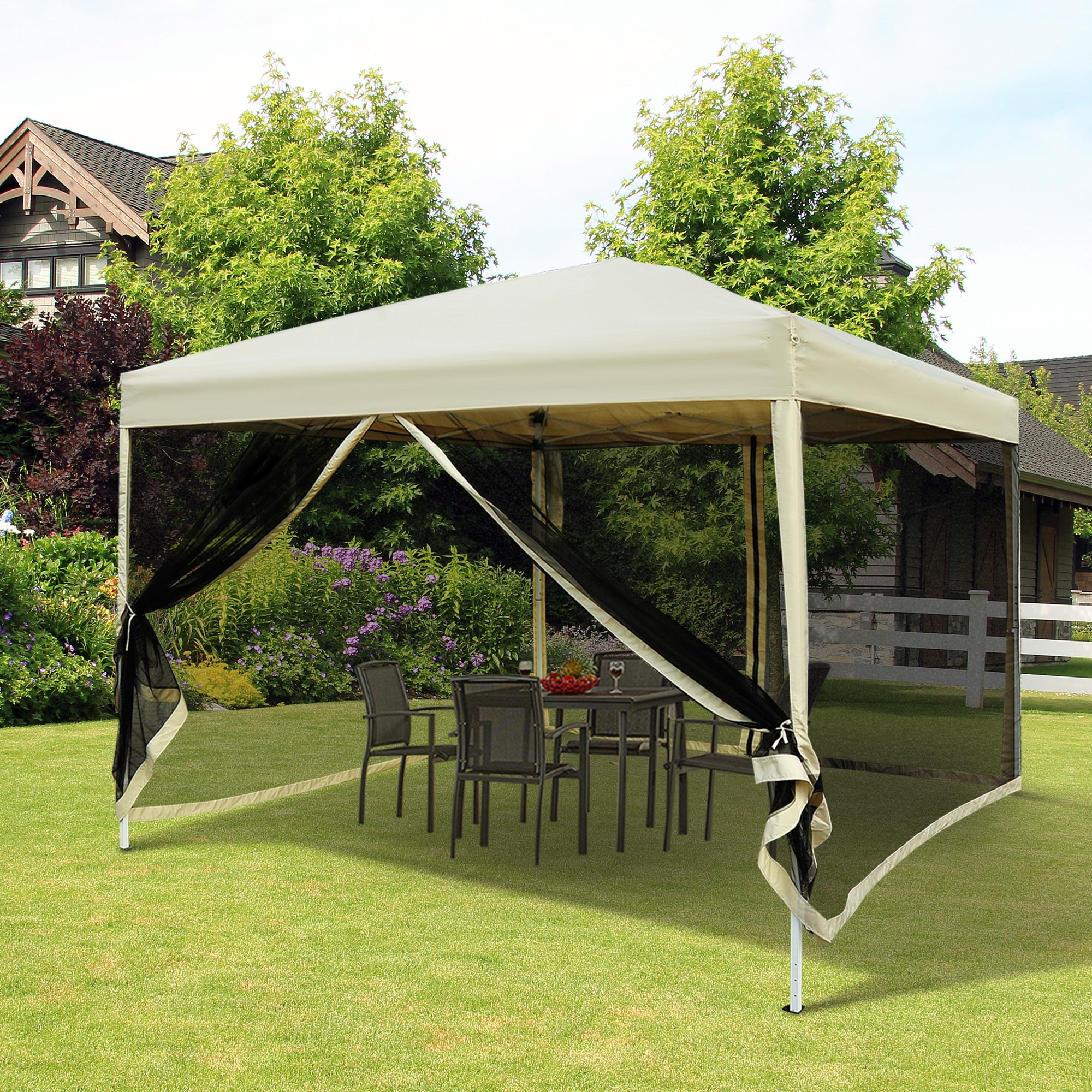 Outsunny 10' x 10' Pop Up Canopy Tent, Instant Party Tent with Breathable Mesh Sidewalls, Easy Height Adjustable, Carrying Bag for Backyard Garden Patio Camping