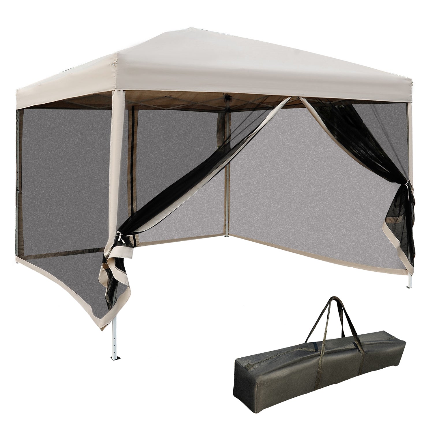 Outsunny 10' x 10' Pop Up Canopy Tent, Instant Party Tent with Breathable Mesh Sidewalls, Easy Height Adjustable, Carrying Bag for Backyard Garden Patio Camping