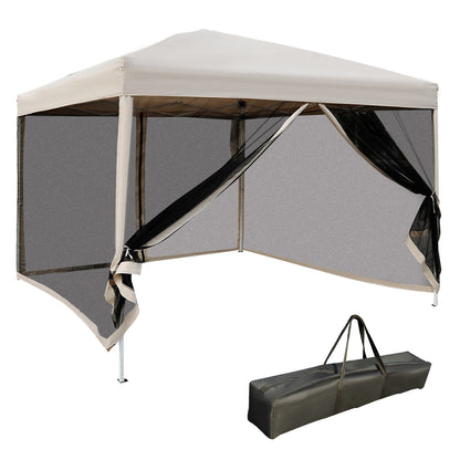 Outsunny 10' x 10' Pop Up Canopy Tent, Instant Party Tent with Breathable Mesh Sidewalls, Easy Height Adjustable, Carrying Bag for Backyard Garden Patio Camping