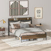 HOMCOM Full Bed Frame with Storage, Platform Bed Frame with Charging Station, Upholstered Headboard, Steel Slats, Noise Free and Easy Assembly, No Box Spring Needed, Walnut