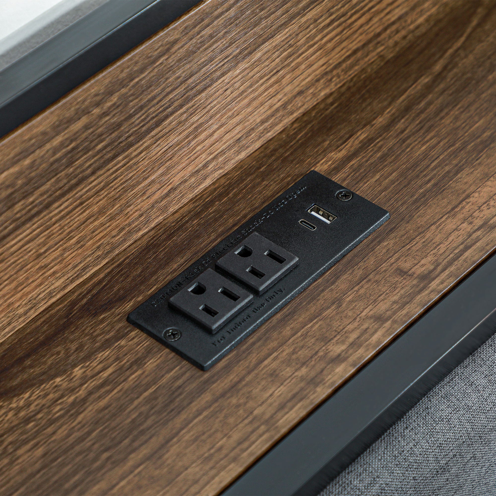 HOMCOM Full Bed Frame with Storage, Platform Bed Frame with Charging Station, Upholstered Headboard, Steel Slats, Noise Free and Easy Assembly, No Box Spring Needed, Walnut