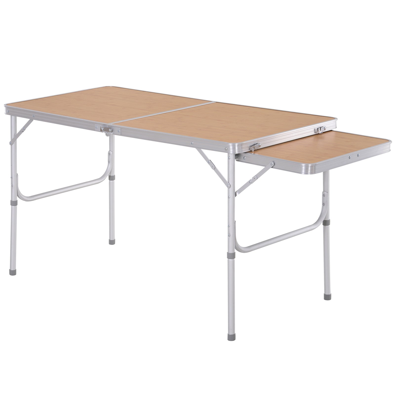 Outsunny 4ft Picnic Table with Slide Shelf Outdoor Portable Aluminum Folding Table 2 Adjustable Height Light-weight Camping BBQ Party Dining Table w/ Carrying Handle