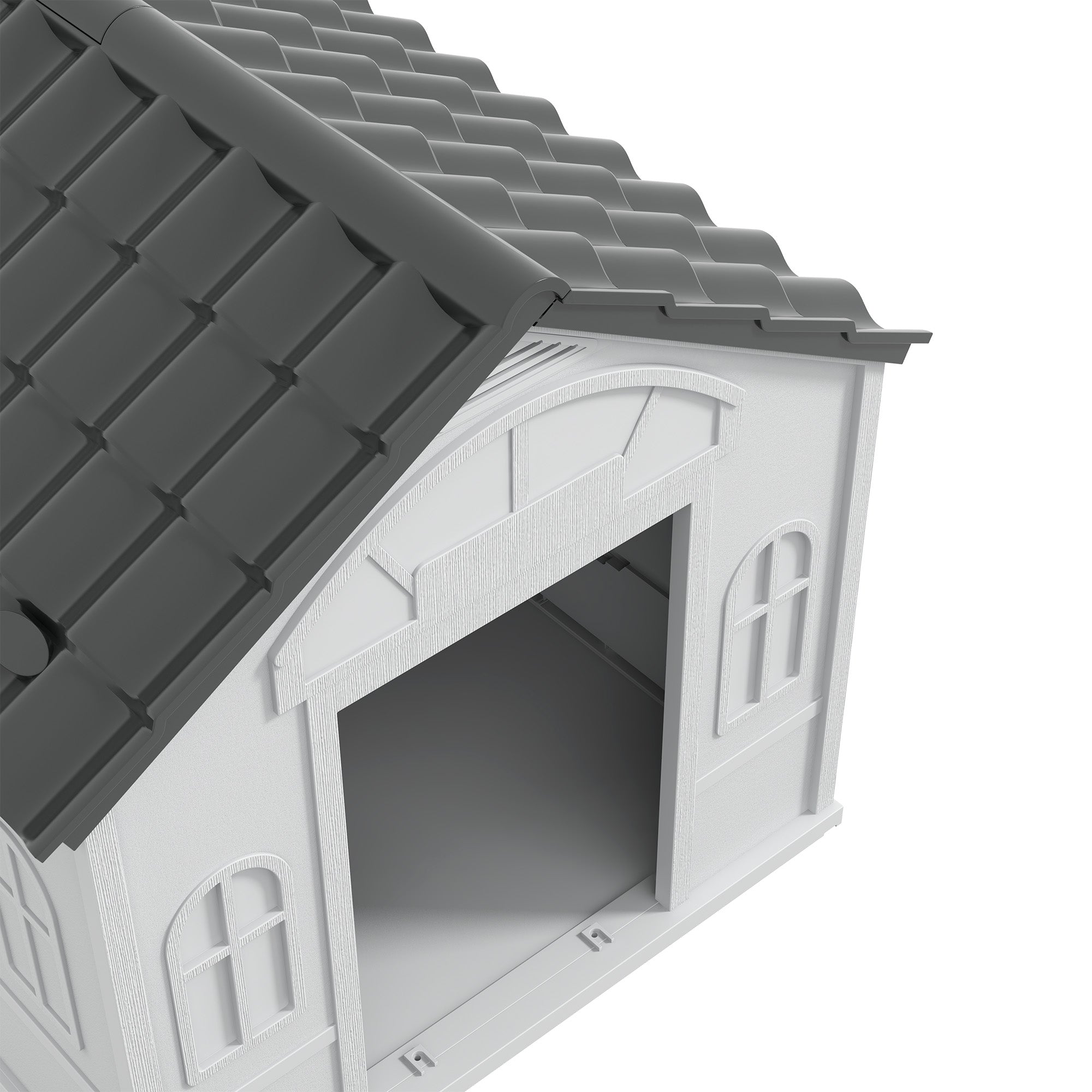 PawHut Plastic Dog House Outdoor Indoor, Weather-Resistant Dog Kennel, with Large Opening, for Large Dogs, 84.2 x 98.2 x 82cm - Grey