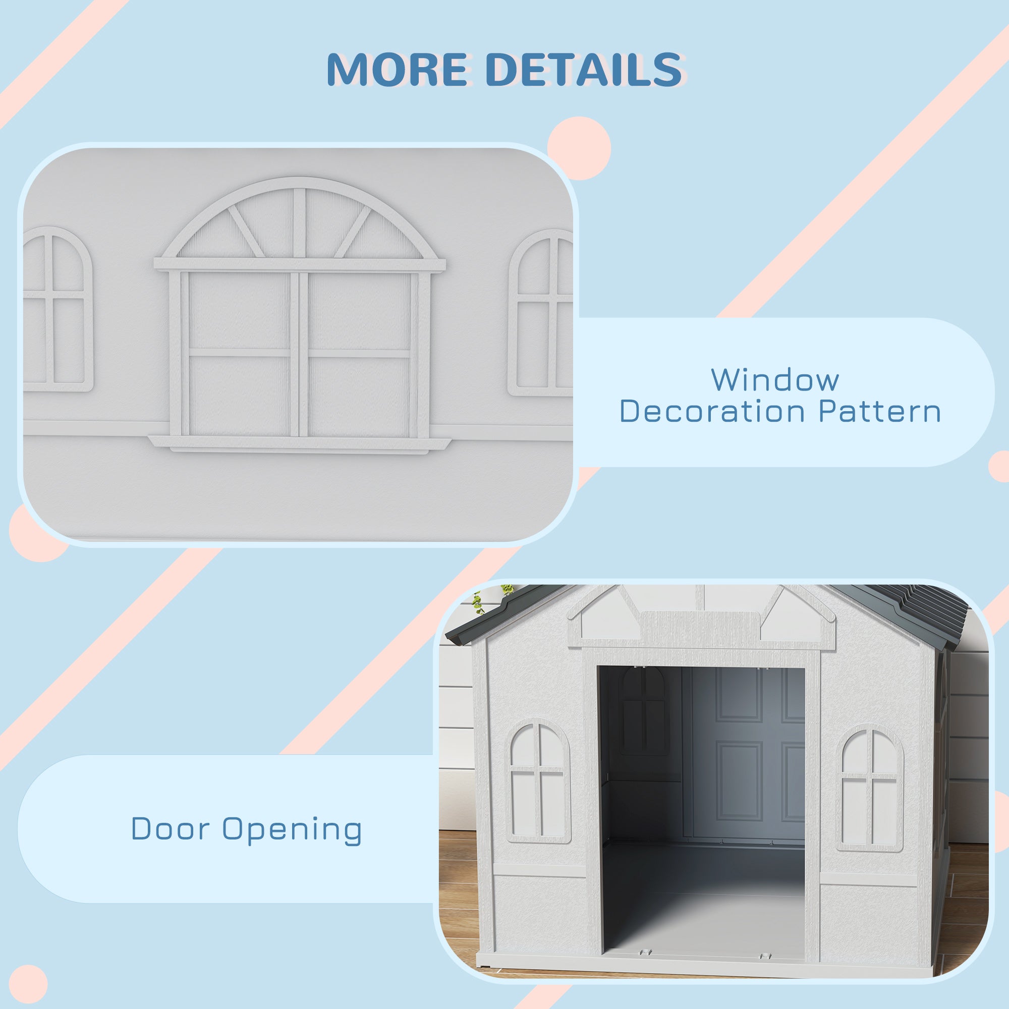 PawHut Plastic Dog House Outdoor Indoor, Weather-Resistant Dog Kennel, with Large Opening, for Large Dogs, 84.2 x 98.2 x 82cm - Grey