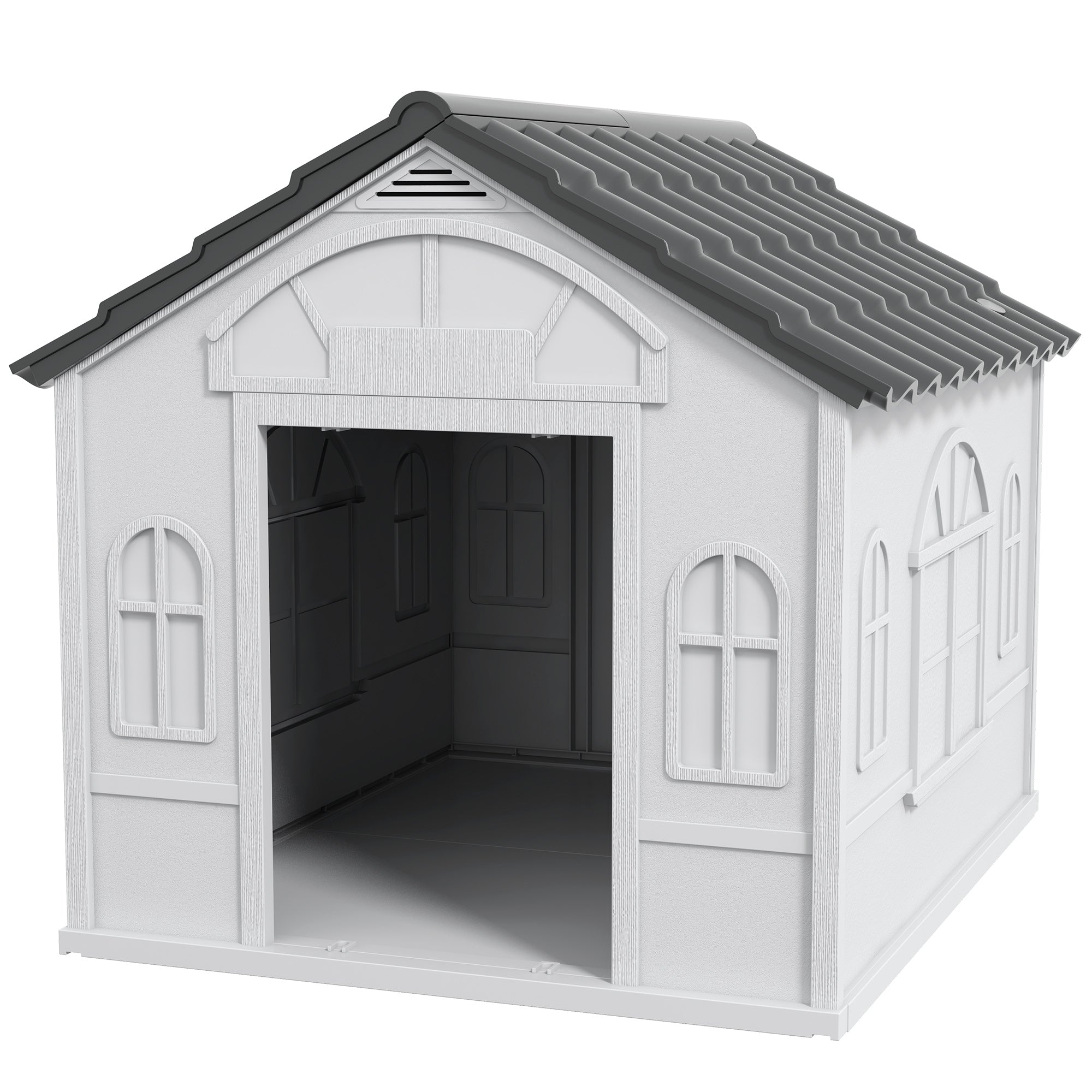 PawHut Plastic Dog House Outdoor Indoor, Weather-Resistant Dog Kennel, with Large Opening, for Large Dogs, 84.2 x 98.2 x 82cm - Grey