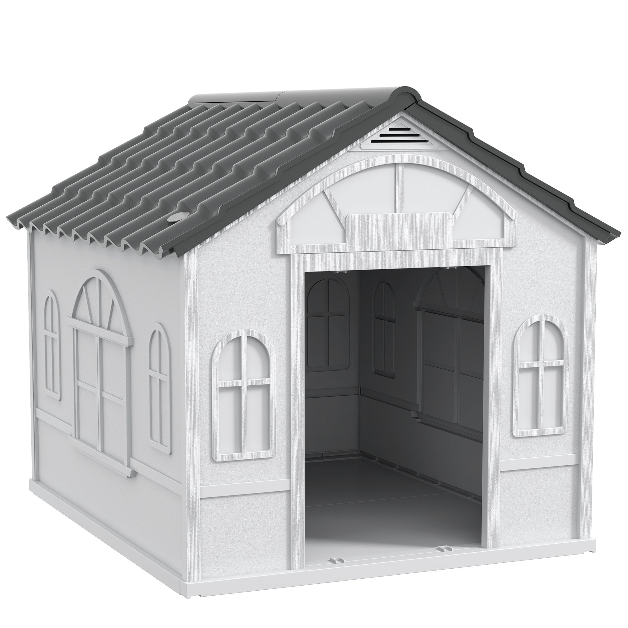 PawHut Plastic Dog House Outdoor Indoor, Weather-Resistant Dog Kennel, with Large Opening, for Large Dogs, 84.2 x 98.2 x 82cm - Grey