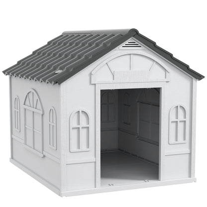 PawHut Plastic Dog House Outdoor Indoor, Weather-Resistant Dog Kennel, with Large Opening, for Large Dogs, 84.2 x 98.2 x 82cm - Grey