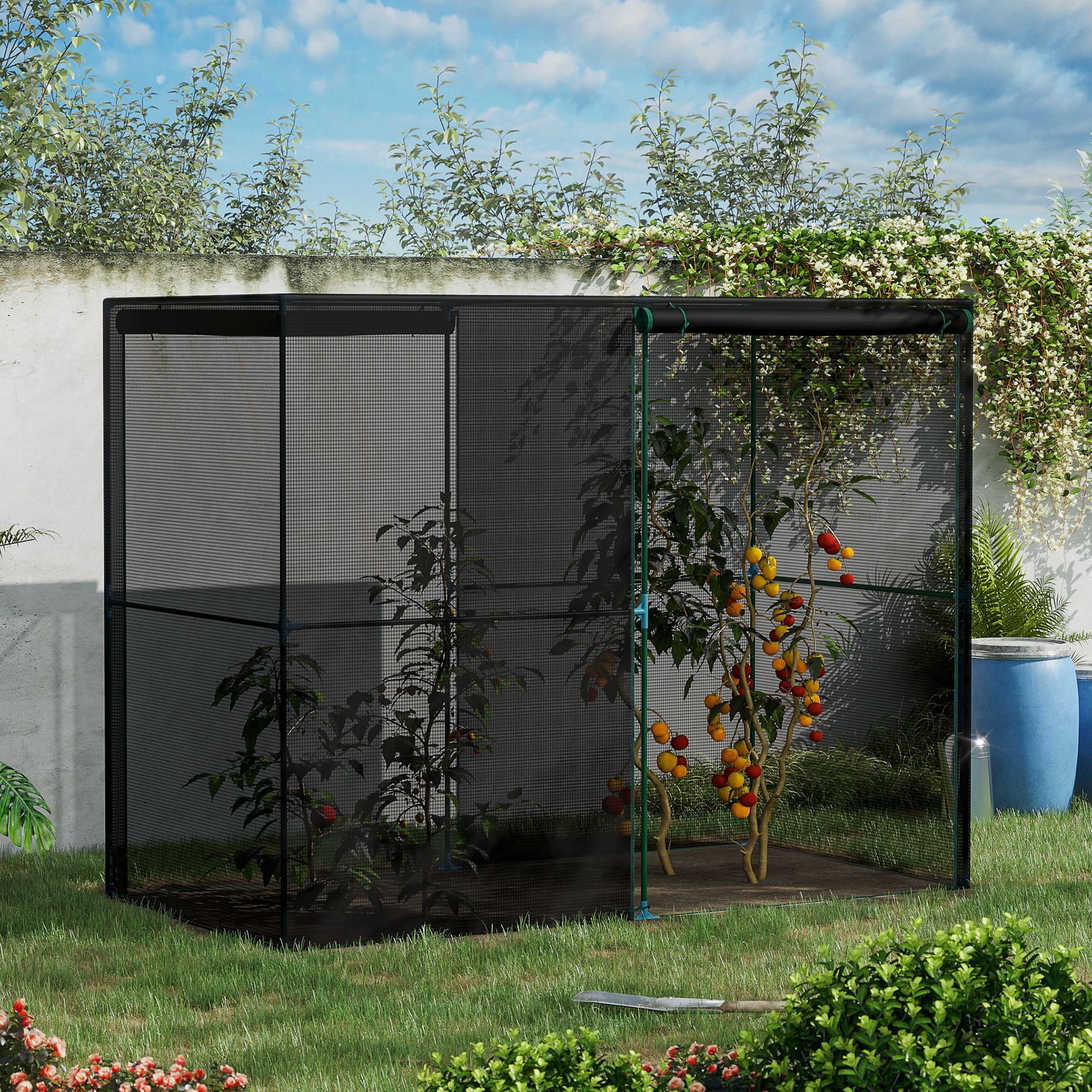 Outsunny 4' x 8' Crop Cage, Plant Protection Tent with Zippered Doors for Vegetable Garden, Backyard, Black