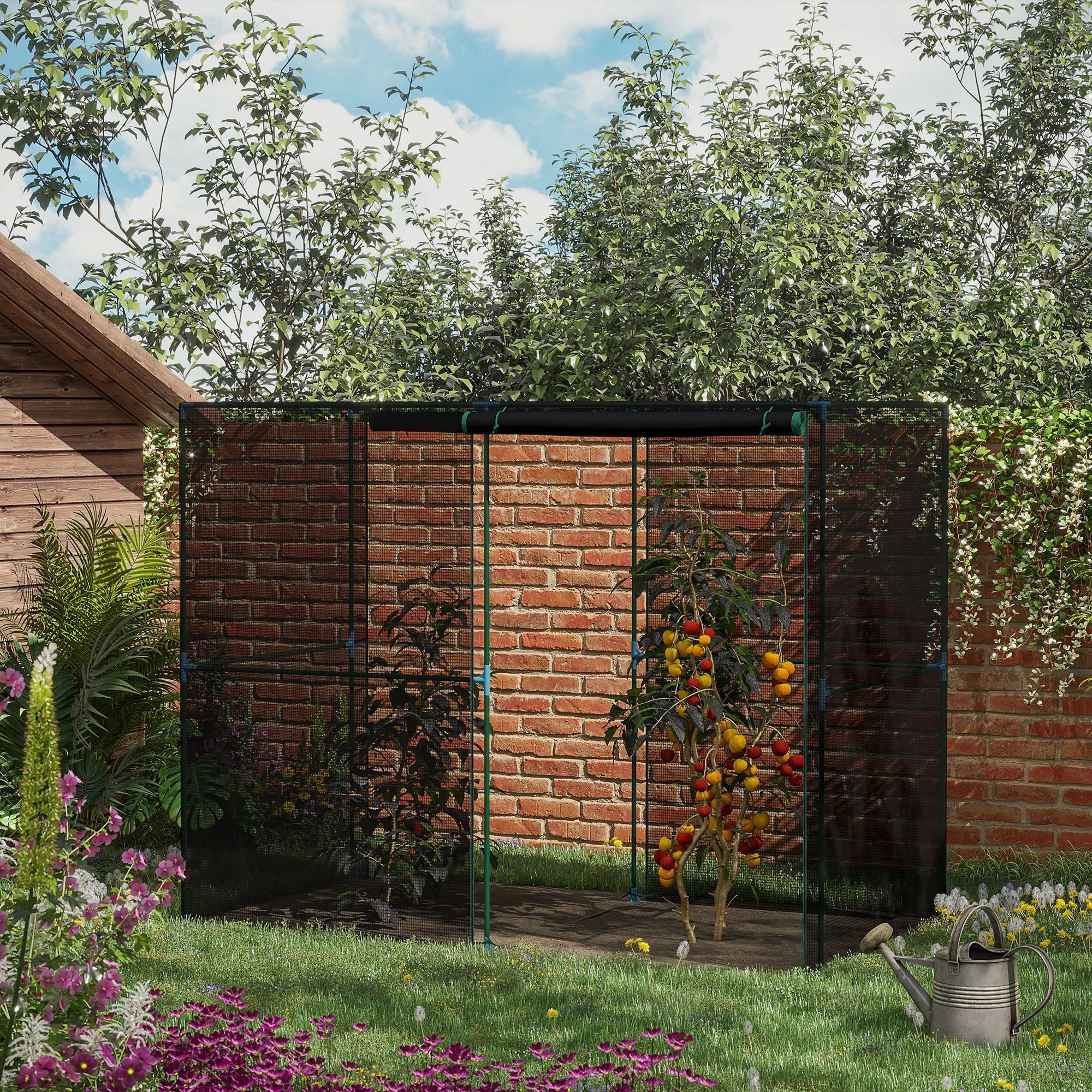 Outsunny 4' x 8' Crop Cage, Plant Protection Tent with Zippered Doors for Vegetable Garden, Backyard, Black