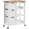 HOMCOM Rolling Kitchen Island Cart, Bar Serving Cart, Compact Trolley on Wheels with Wood Top, Shelves and Drawers, White