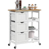 HOMCOM Rolling Kitchen Island Cart, Bar Serving Cart, Compact Trolley on Wheels with Wood Top, Shelves and Drawers, White