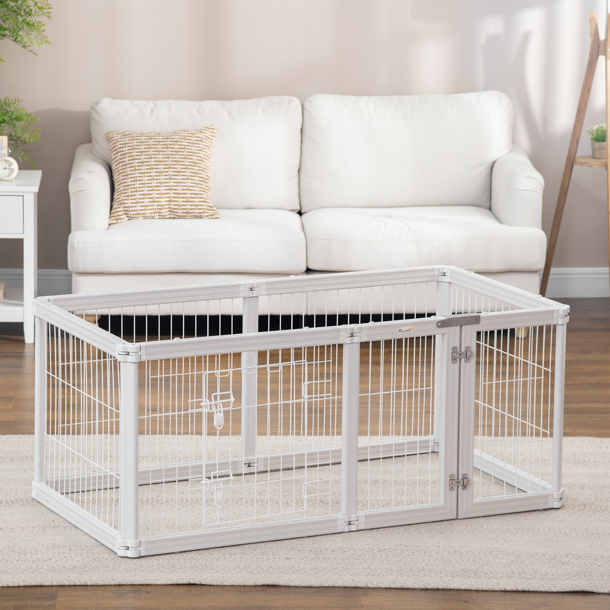 PawHut Dog Playpen, 6 Panels 24.5" Heavy Duty Pet Playpen, Foldable Dog Exercise Pen with Door Indoor Outdoor, White