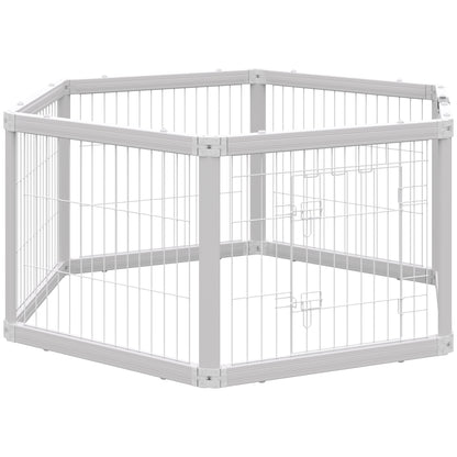 PawHut Dog Playpen, 6 Panels 24.5" Heavy Duty Pet Playpen, Foldable Dog Exercise Pen with Door Indoor Outdoor, White