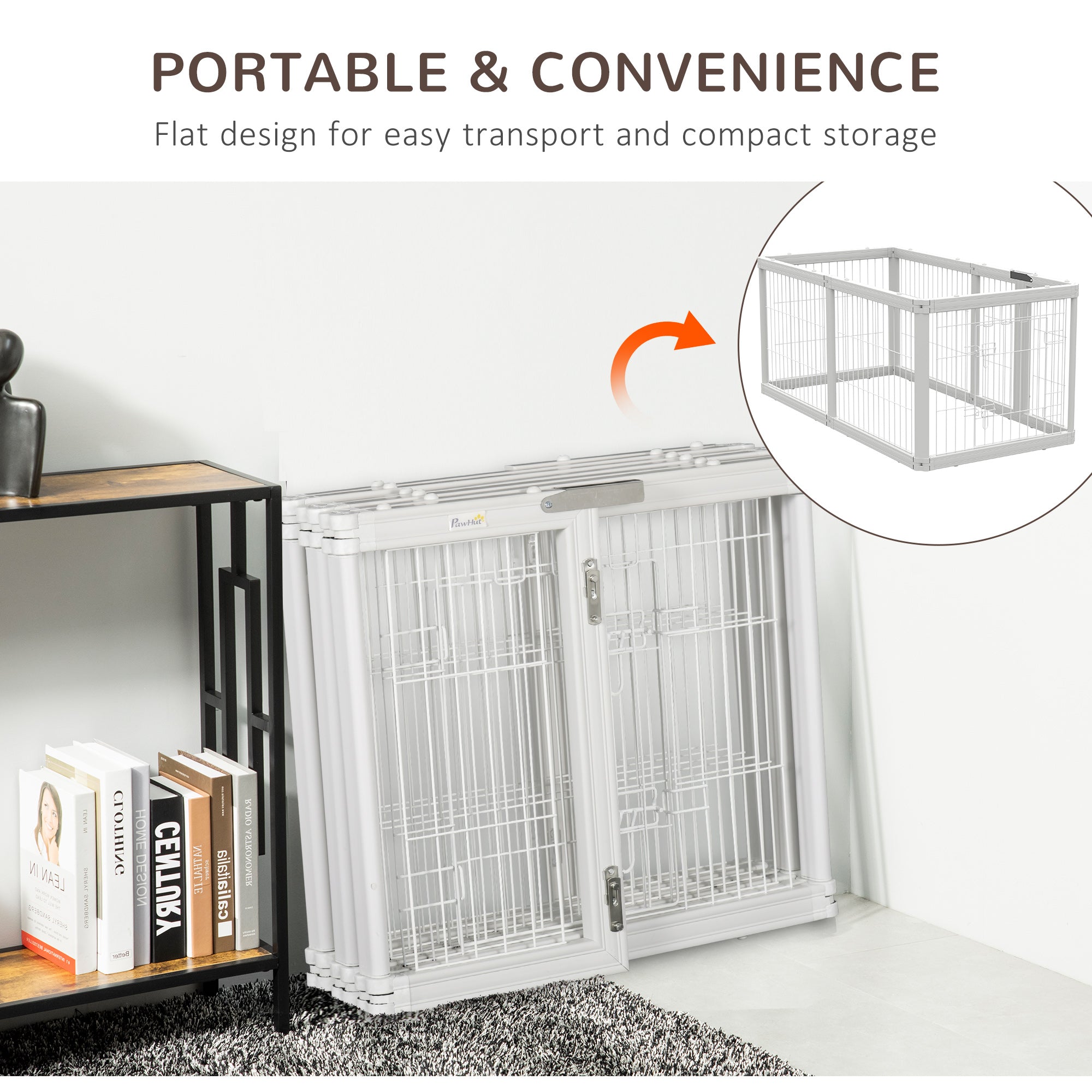 PawHut Dog Playpen, 6 Panels 24.5" Heavy Duty Pet Playpen, Foldable Dog Exercise Pen with Door Indoor Outdoor, White