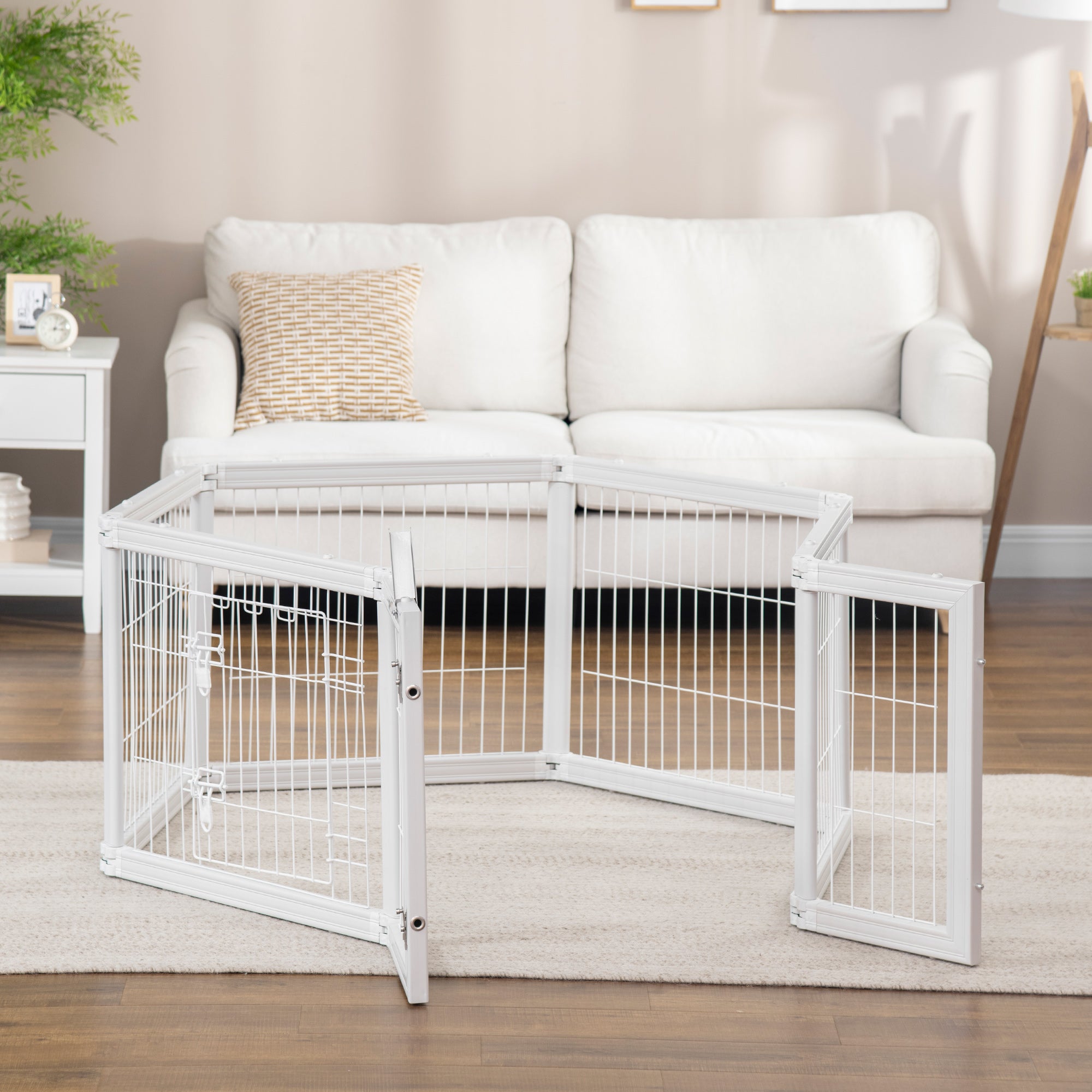 PawHut Dog Playpen, 6 Panels 24.5" Heavy Duty Pet Playpen, Foldable Dog Exercise Pen with Door Indoor Outdoor, White