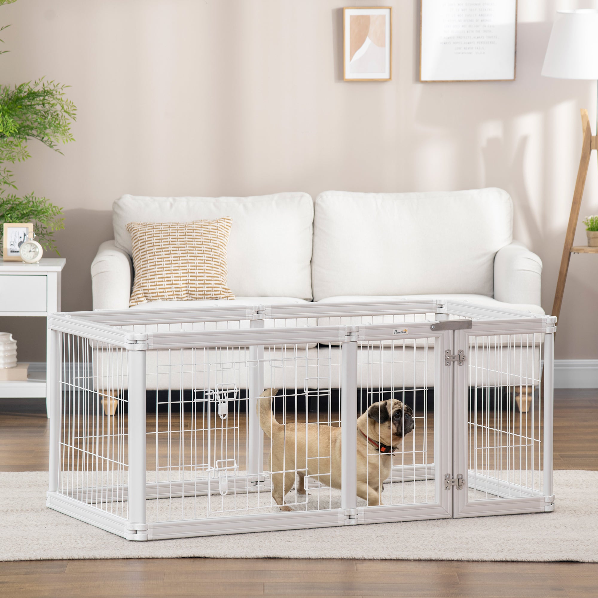 PawHut Dog Playpen, 6 Panels 24.5" Heavy Duty Pet Playpen, Foldable Dog Exercise Pen with Door Indoor Outdoor, White
