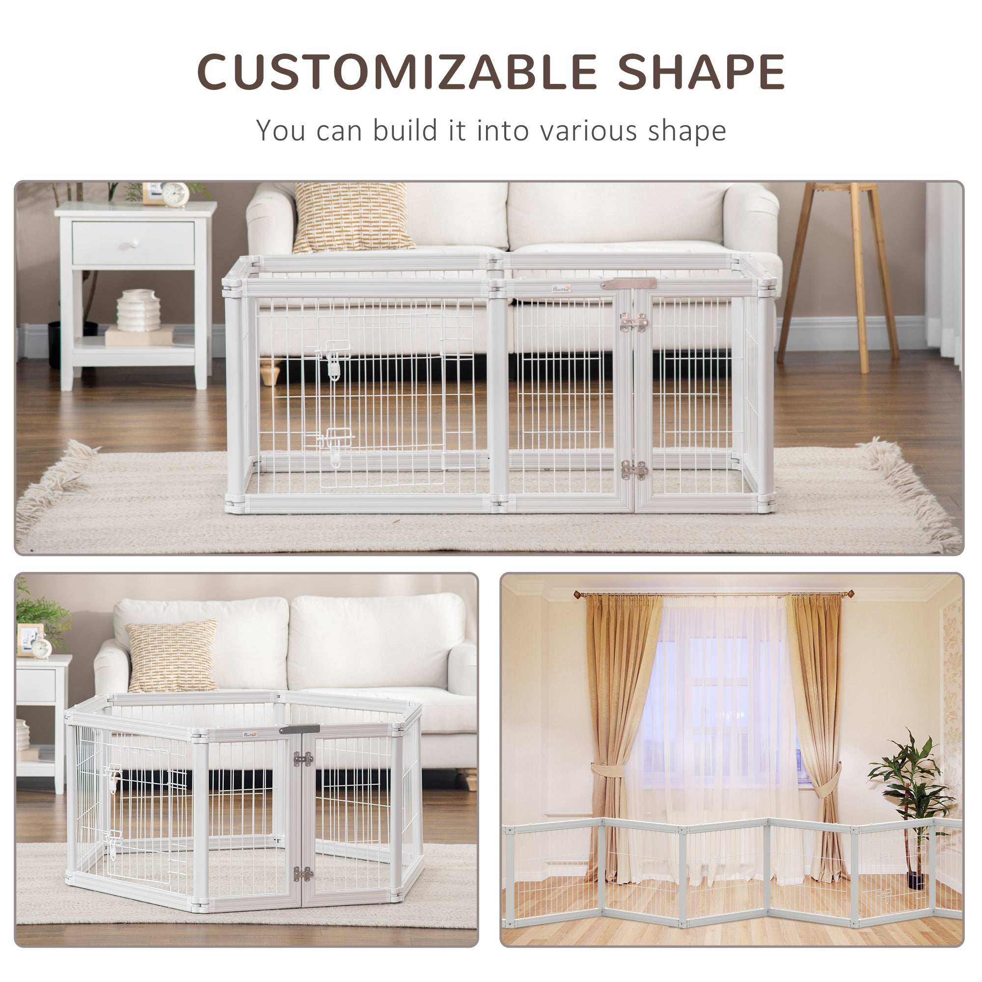 PawHut Dog Playpen, 6 Panels 24.5" Heavy Duty Pet Playpen, Foldable Dog Exercise Pen with Door Indoor Outdoor, White