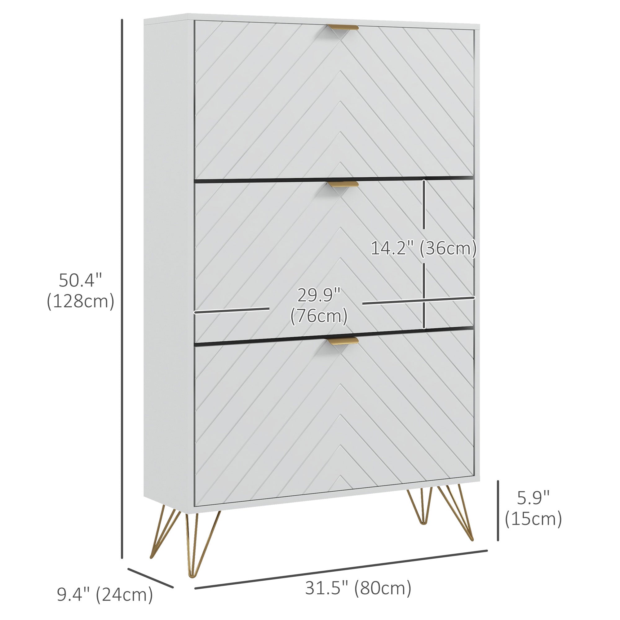 HOMCOM Narrow Shoe Cabinet with 3 Flip Drawers, Slim Shoe Storage Cabinet with Adjustable Shelves, Hairpin Legs and 8 Vents for 18 Pairs of Shoes for Entryway, White