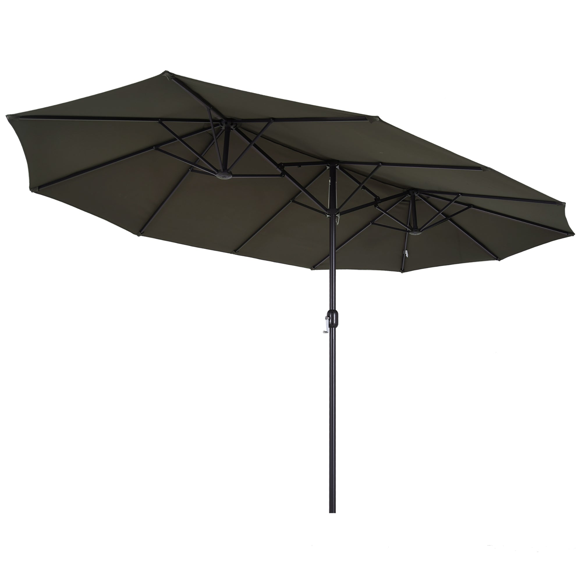 Outsunny 15ft Double-sided Patio Umbrella with Twin Canopy, Extra Large Outdoor Parasol with Crank for Pool, Deck, Market, Grey