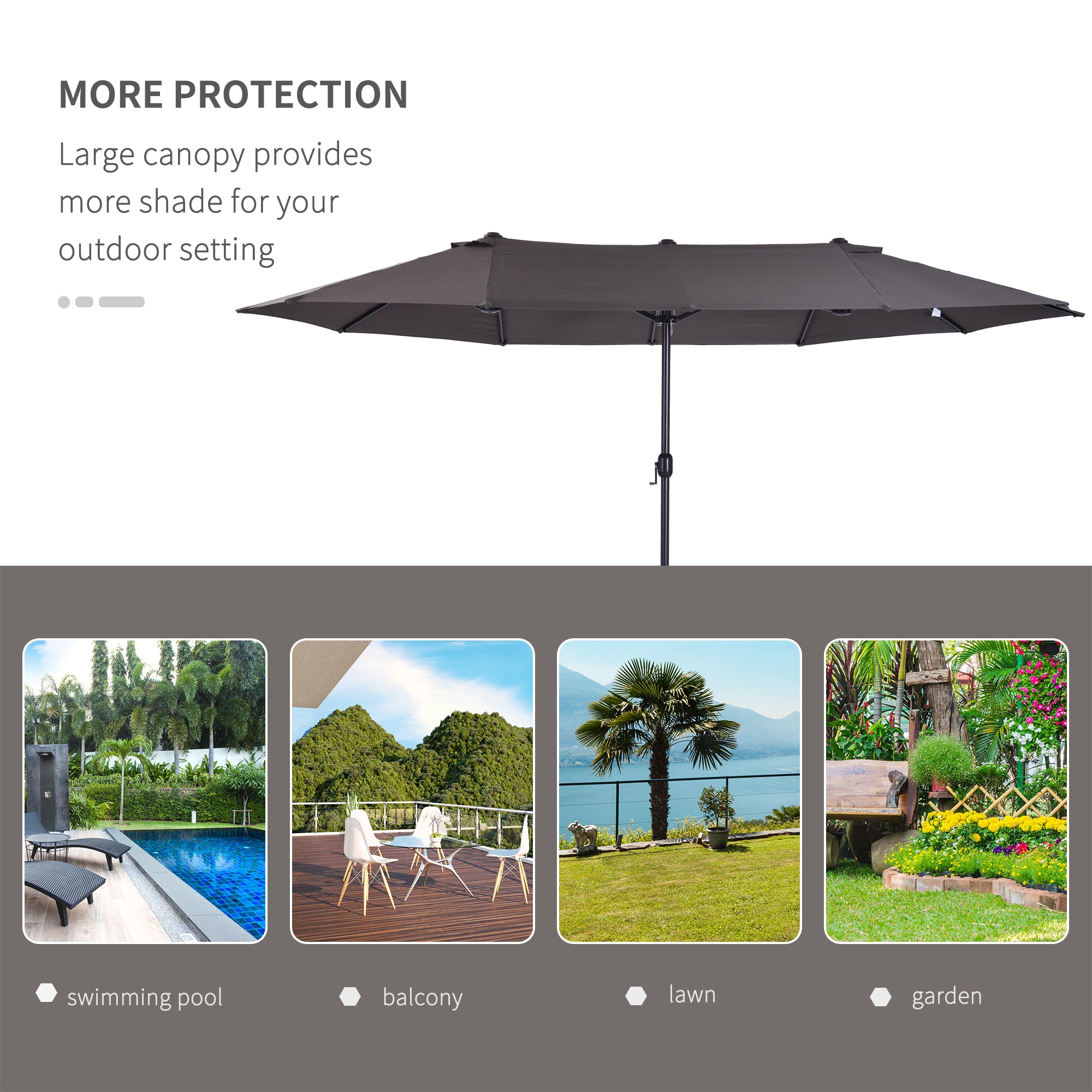 Outsunny 15ft Double-sided Patio Umbrella with Twin Canopy, Extra Large Outdoor Parasol with Crank for Pool, Deck, Market, Grey