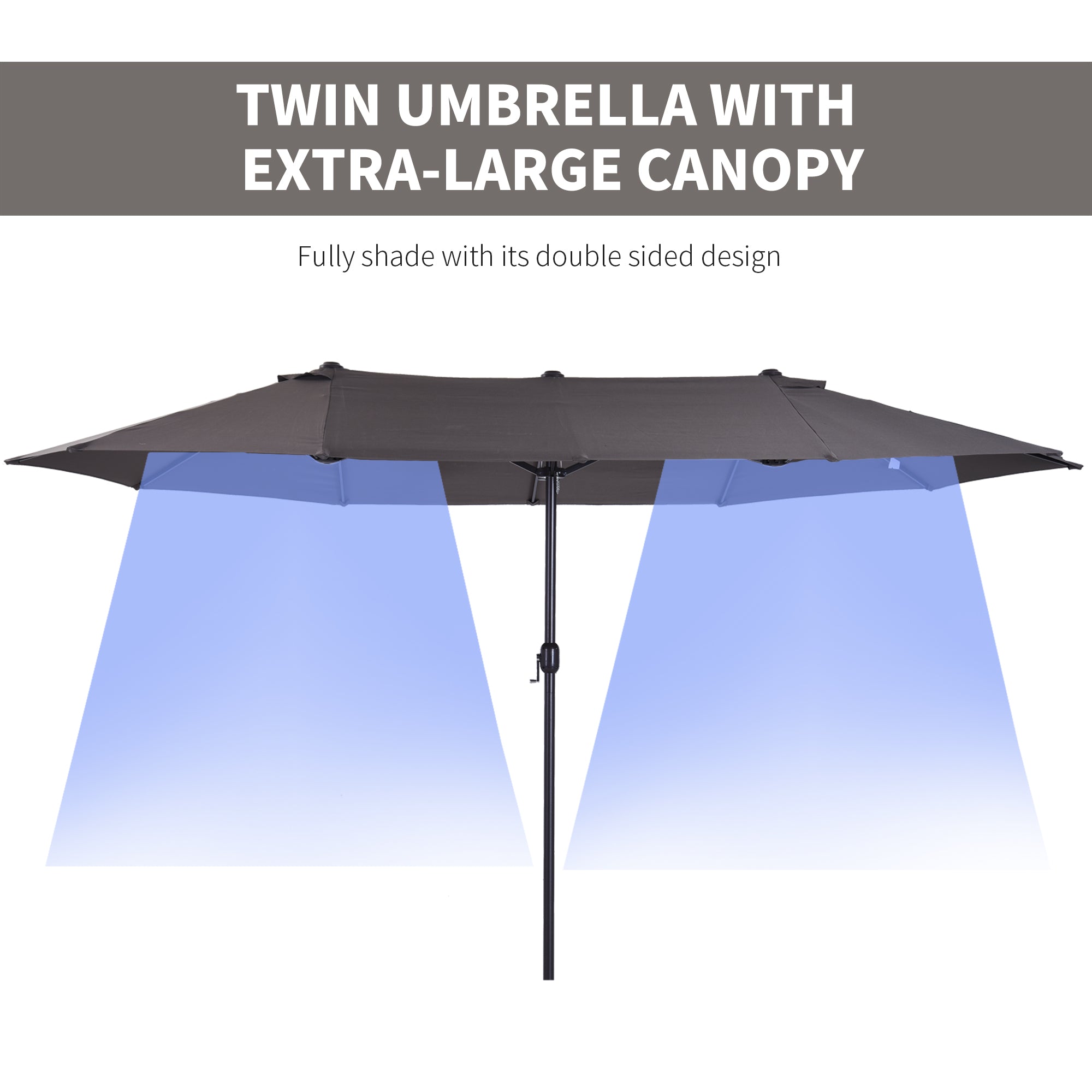 Outsunny 15ft Double-sided Patio Umbrella with Twin Canopy, Extra Large Outdoor Parasol with Crank for Pool, Deck, Market, Grey