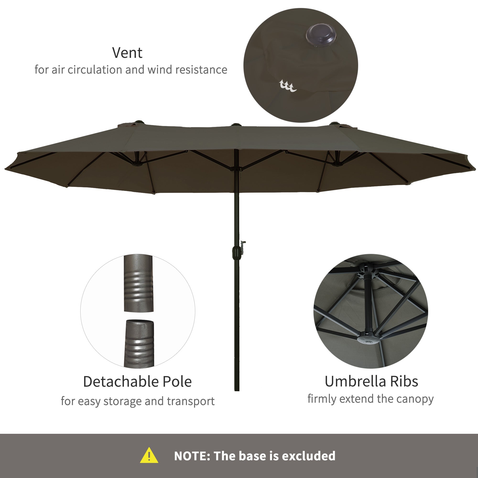 Outsunny 15ft Double-sided Patio Umbrella with Twin Canopy, Extra Large Outdoor Parasol with Crank for Pool, Deck, Market, Grey