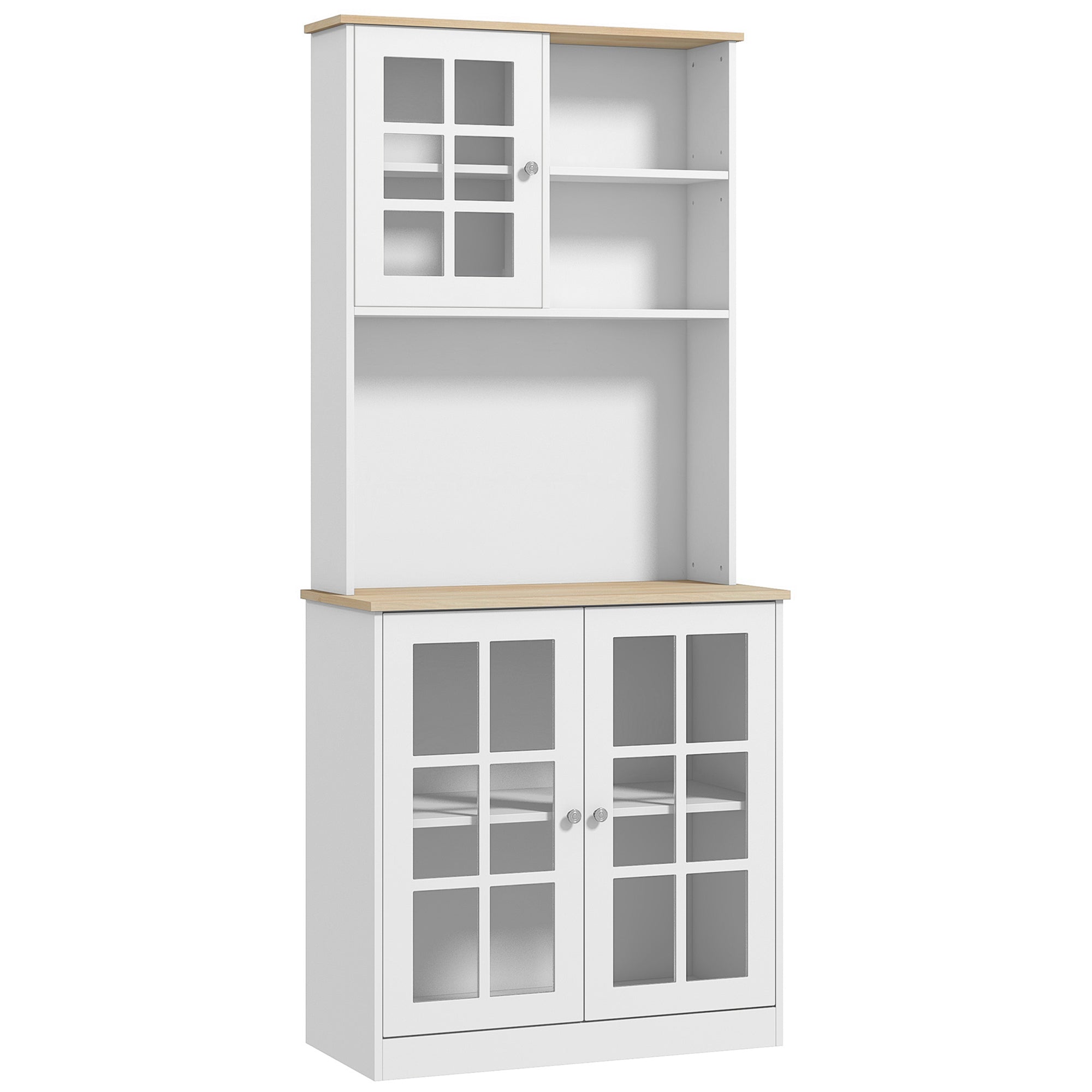 HOMCOM Kitchen Pantry, Buffet with Hutch with 3 Storage Cabinets, 2 Open Shelves and Large Countertop, White