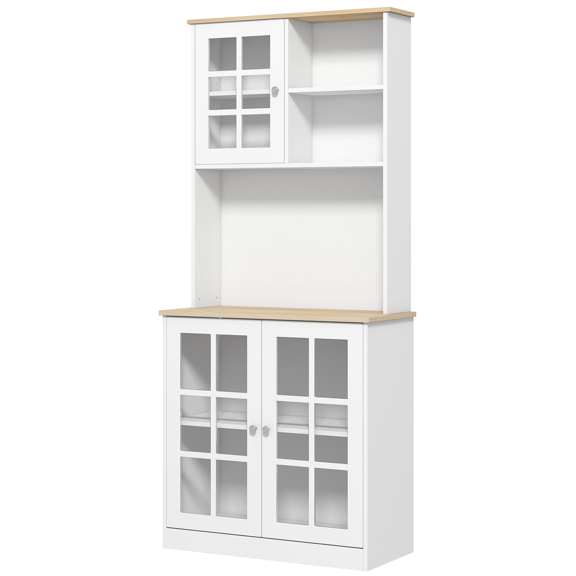 HOMCOM Kitchen Pantry, Buffet with Hutch with 3 Storage Cabinets, 2 Open Shelves and Large Countertop, White