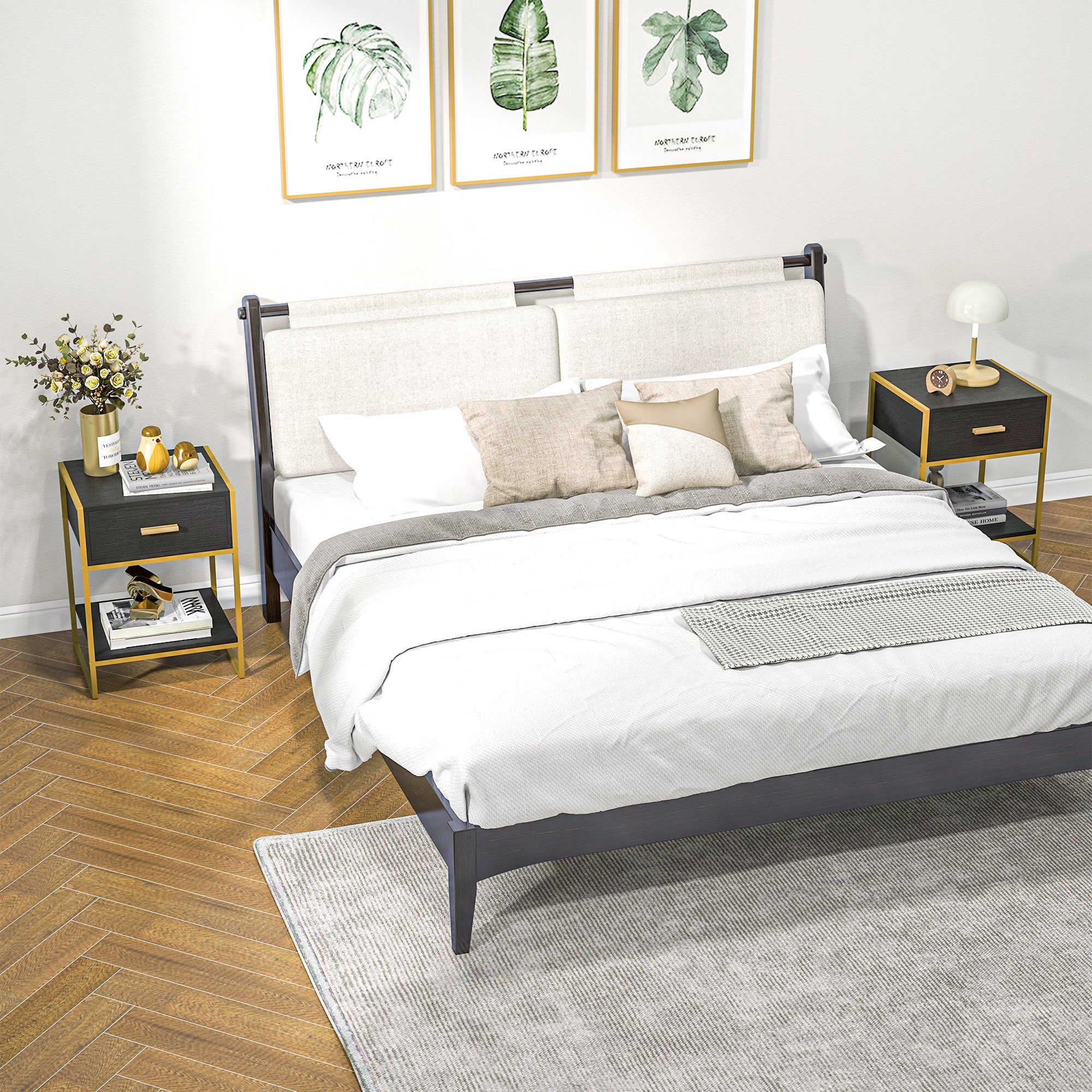 HOMCOM Nightstand Set of 2, Modern Bedside Table with Drawer and Shelf, Bedside Cabinets for Bedroom, Black