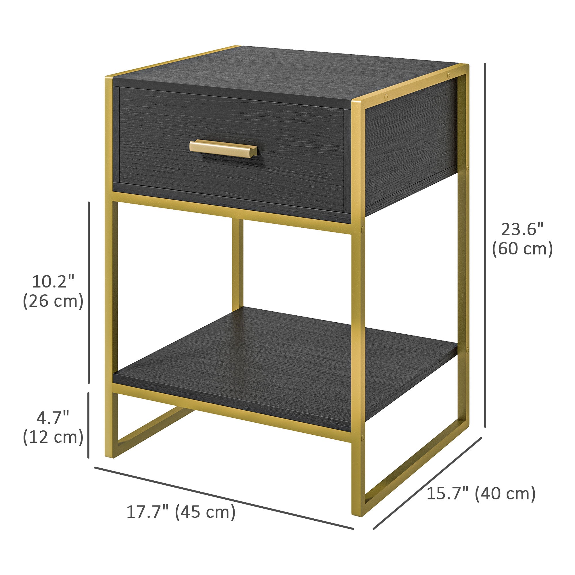 HOMCOM Nightstand Set of 2, Modern Bedside Table with Drawer and Shelf, Bedside Cabinets for Bedroom, Black