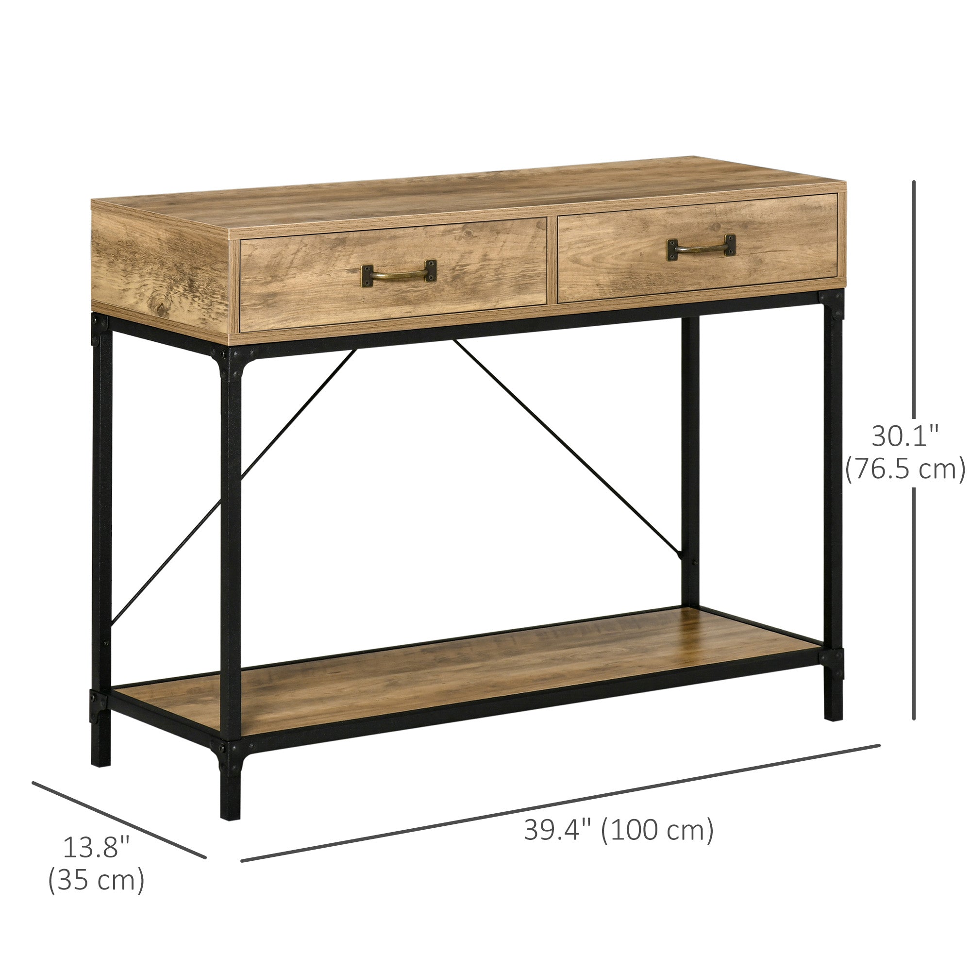 HOMCOM Vintage Sofa Console Table, Entryway Table with Drawers, Storage Shelf for Living Room, Hallway, Bedroom, Brown
