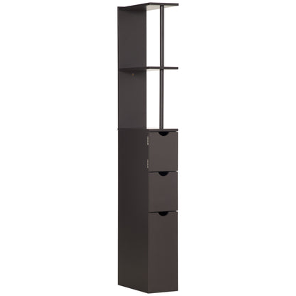 HOMCOM Narrow Bathroom Cabinet, Slim Bathroom Storage Cabinet with Drawers, Cabinet and Open Shelves, Linen Cabinet Space Saving, Brown