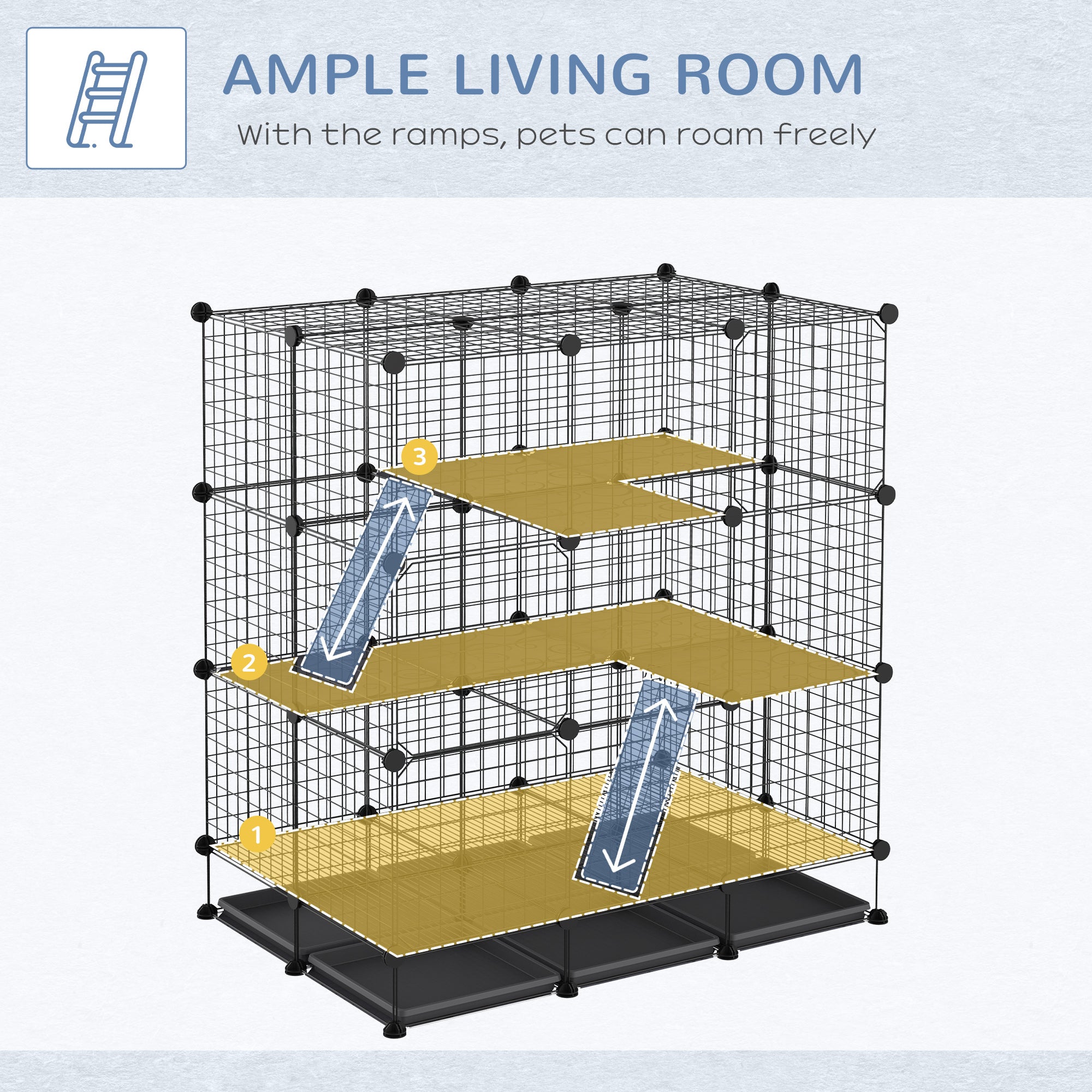 PawHut Rabbit Cage DIY Pet Playpen Small Animal Cage for Hedgehog Bunny Guinea Pig Chinchilla Ferret Kitten with Mallet Connectors and Cable Ties