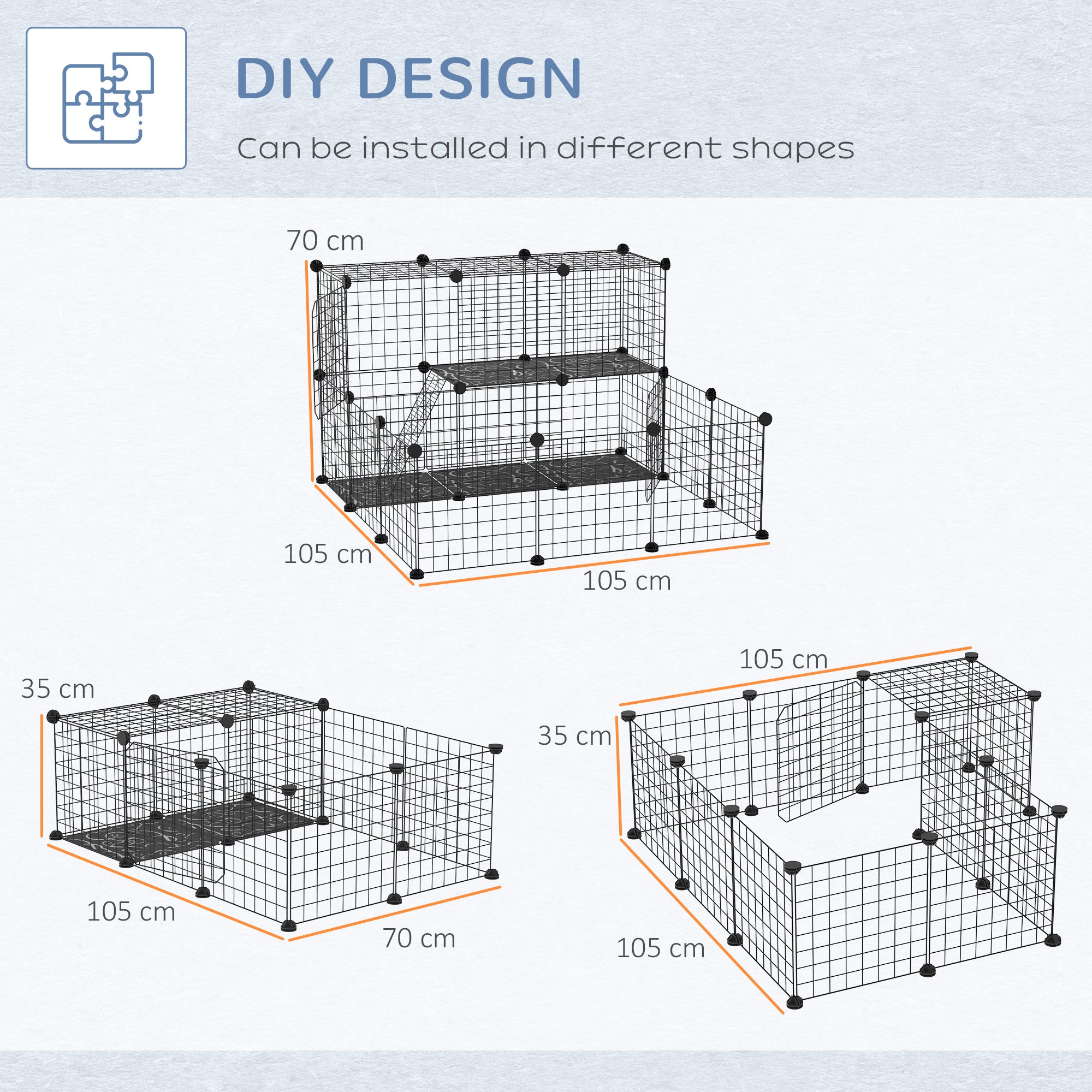 PawHut Rabbit Cage DIY Pet Playpen Small Animal Cage for Hedgehog Bunny Guinea Pig Chinchilla Ferret Kitten with Mallet Connectors and Cable Ties