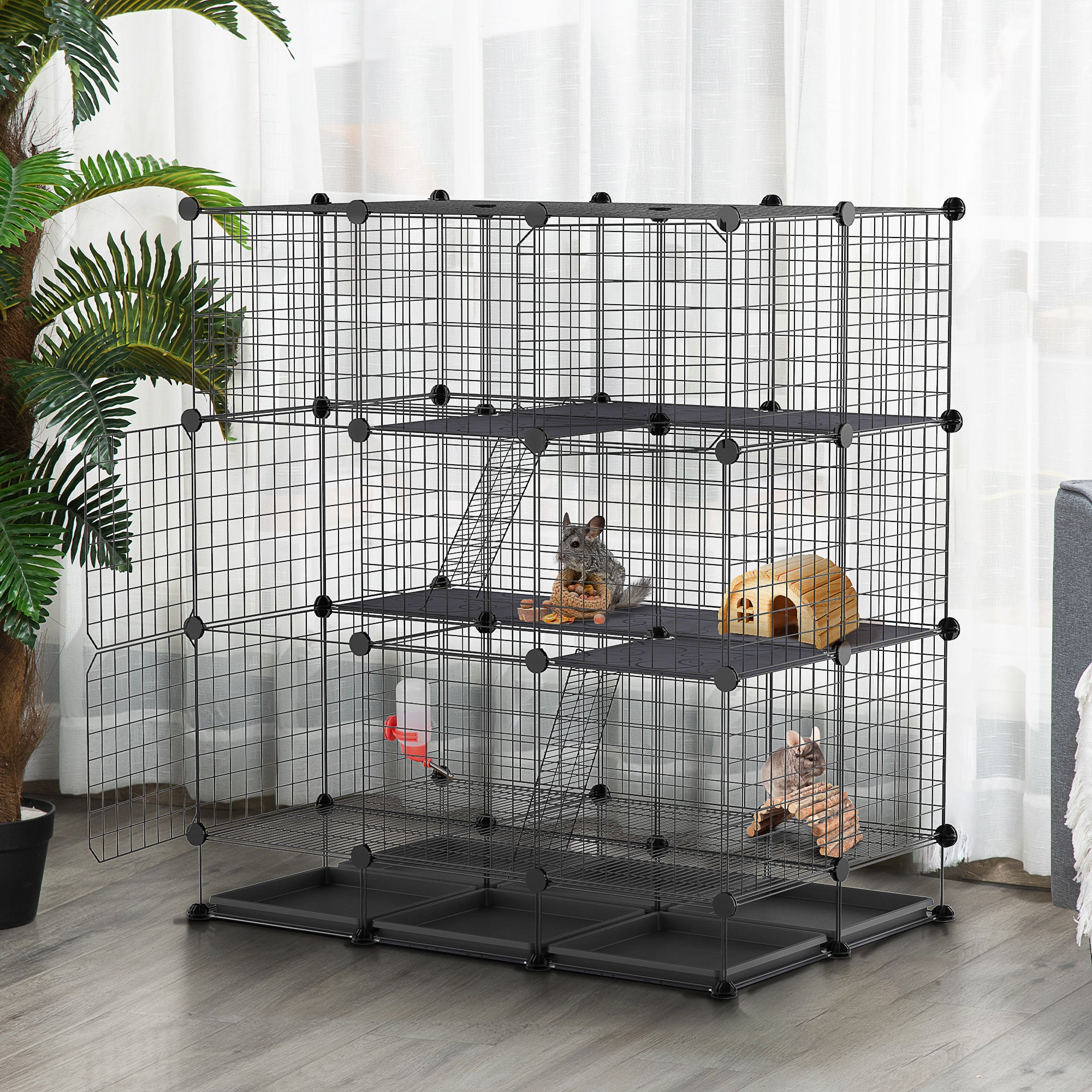 PawHut Rabbit Cage DIY Pet Playpen Small Animal Cage for Hedgehog Bunny Guinea Pig Chinchilla Ferret Kitten with Mallet Connectors and Cable Ties