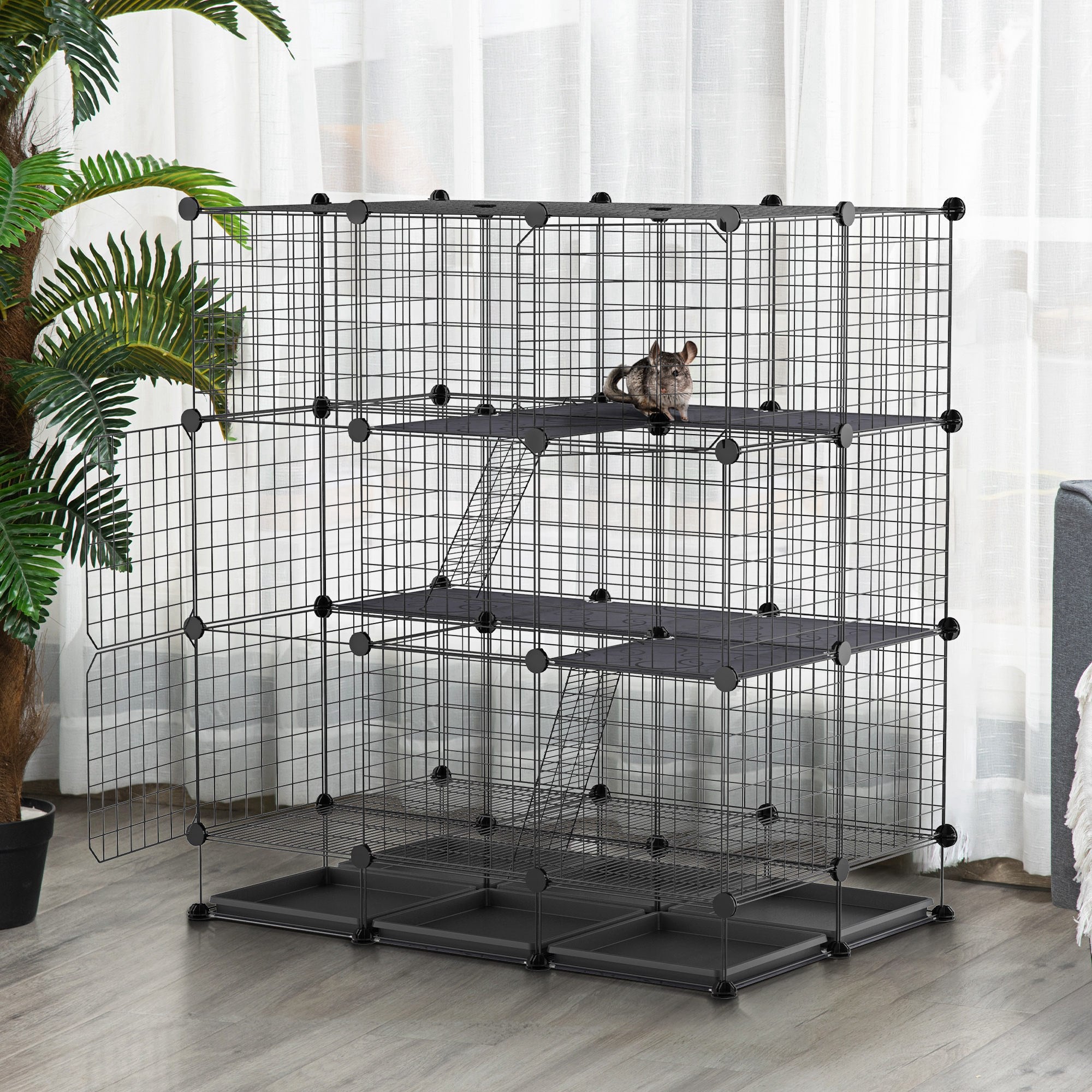 PawHut Rabbit Cage DIY Pet Playpen Small Animal Cage for Hedgehog Bunny Guinea Pig Chinchilla Ferret Kitten with Mallet Connectors and Cable Ties