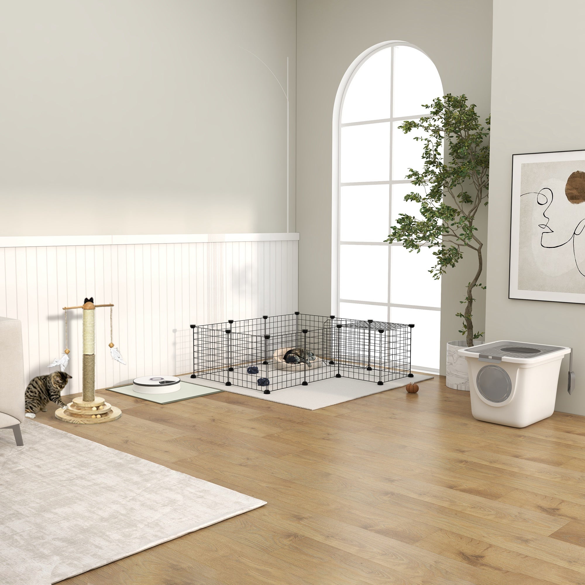 PawHut  Rabbit Cage 36 Panels DIY Pet Playpen Small Animal Cage for Hedgehog Bunny Guinea Pig Chinchilla Ferret Kitten with Mallet Connectors and Cable Ties