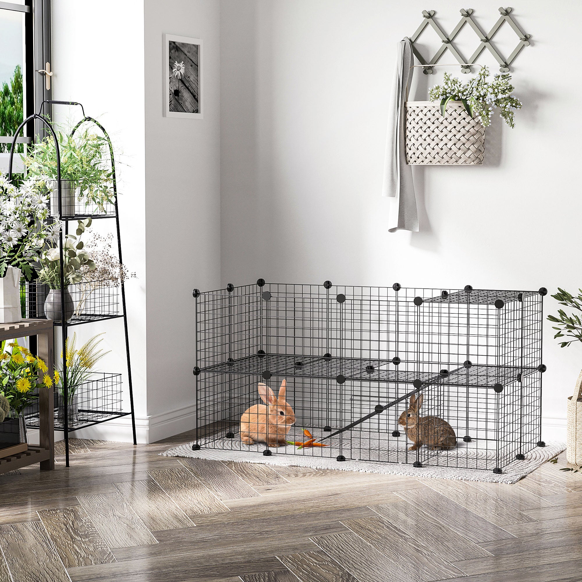 PawHut  Rabbit Cage 36 Panels DIY Pet Playpen Small Animal Cage for Hedgehog Bunny Guinea Pig Chinchilla Ferret Kitten with Mallet Connectors and Cable Ties