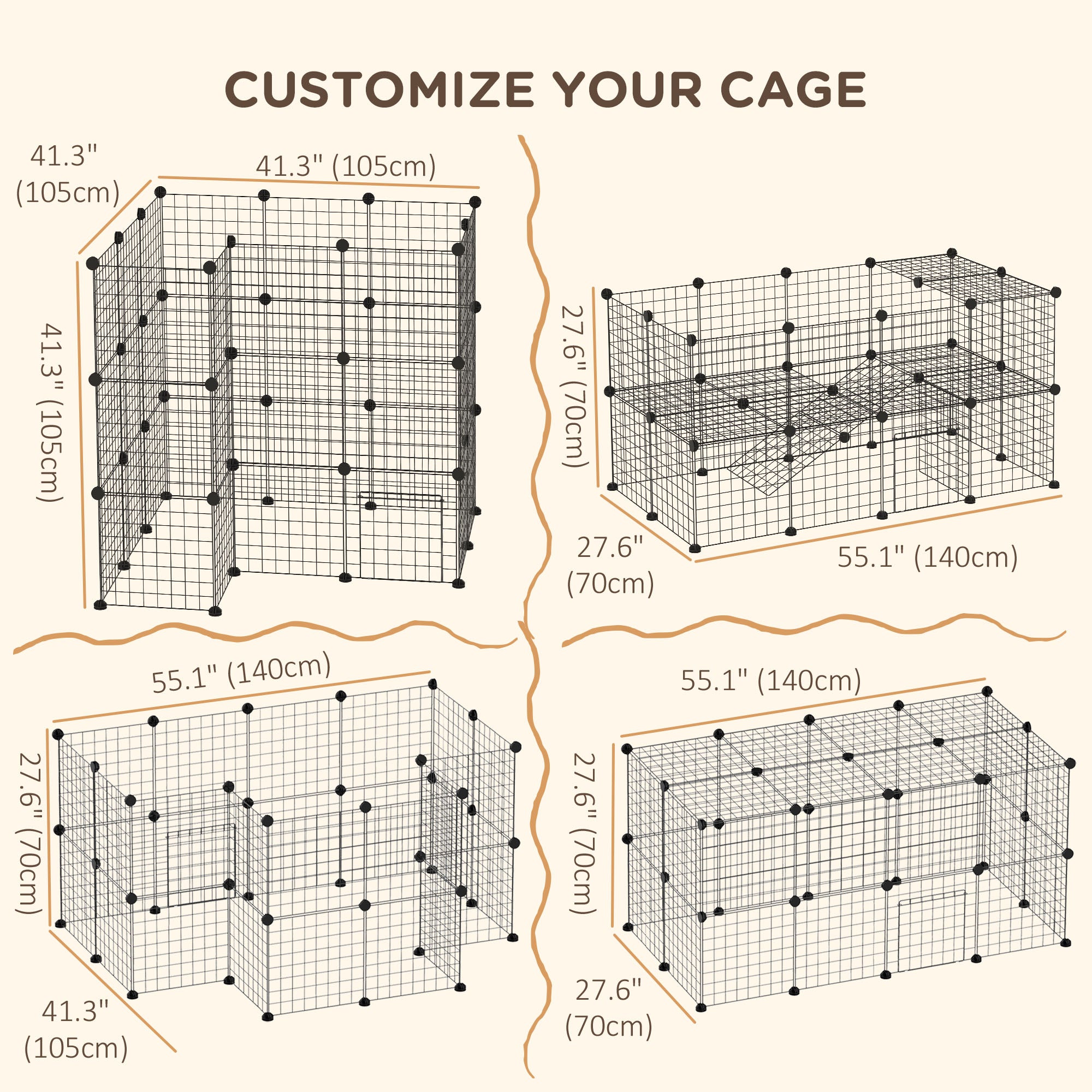 PawHut  Rabbit Cage 36 Panels DIY Pet Playpen Small Animal Cage for Hedgehog Bunny Guinea Pig Chinchilla Ferret Kitten with Mallet Connectors and Cable Ties