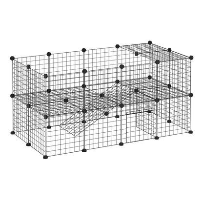 PawHut  Rabbit Cage 36 Panels DIY Pet Playpen Small Animal Cage for Hedgehog Bunny Guinea Pig Chinchilla Ferret Kitten with Mallet Connectors and Cable Ties