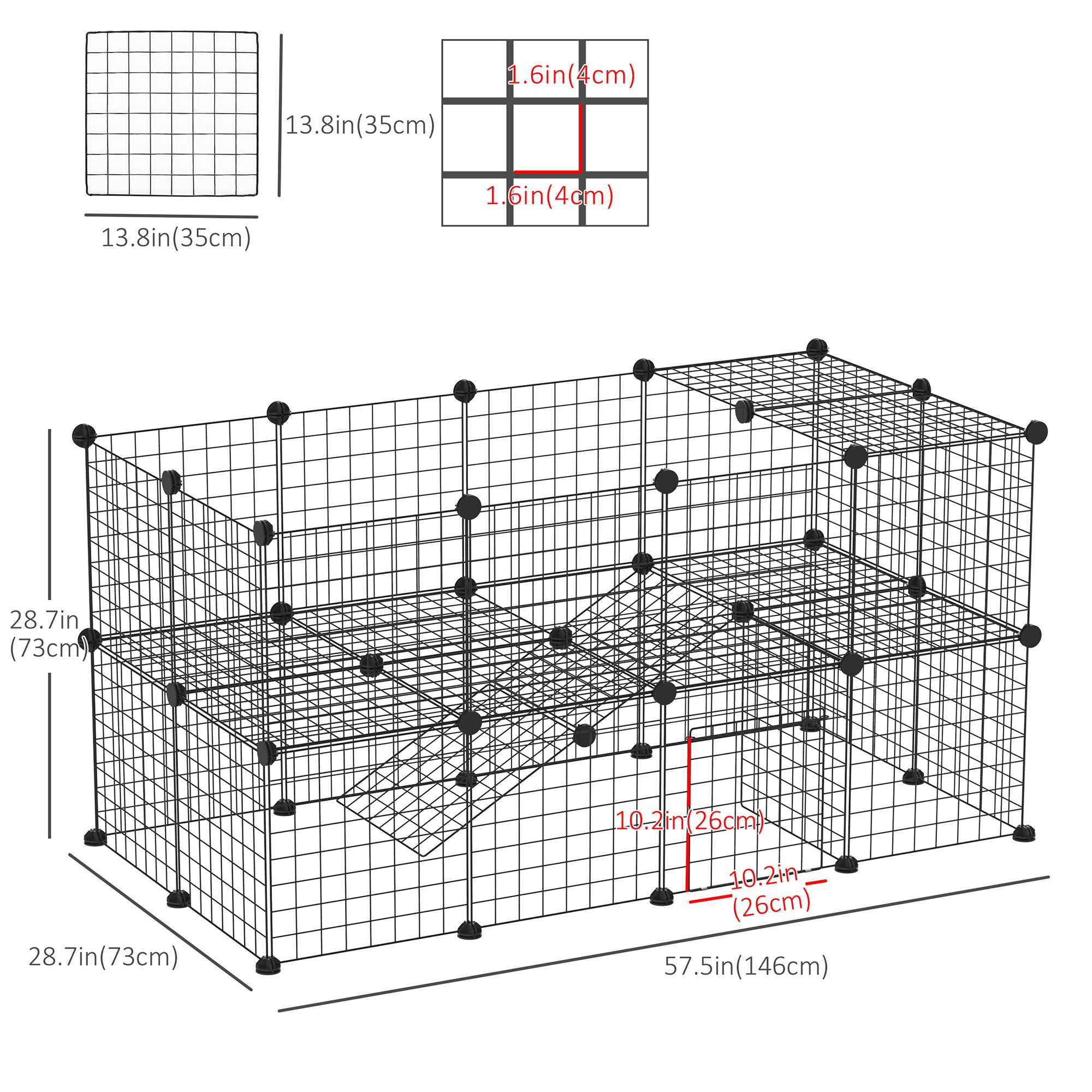 PawHut  Rabbit Cage 36 Panels DIY Pet Playpen Small Animal Cage for Hedgehog Bunny Guinea Pig Chinchilla Ferret Kitten with Mallet Connectors and Cable Ties