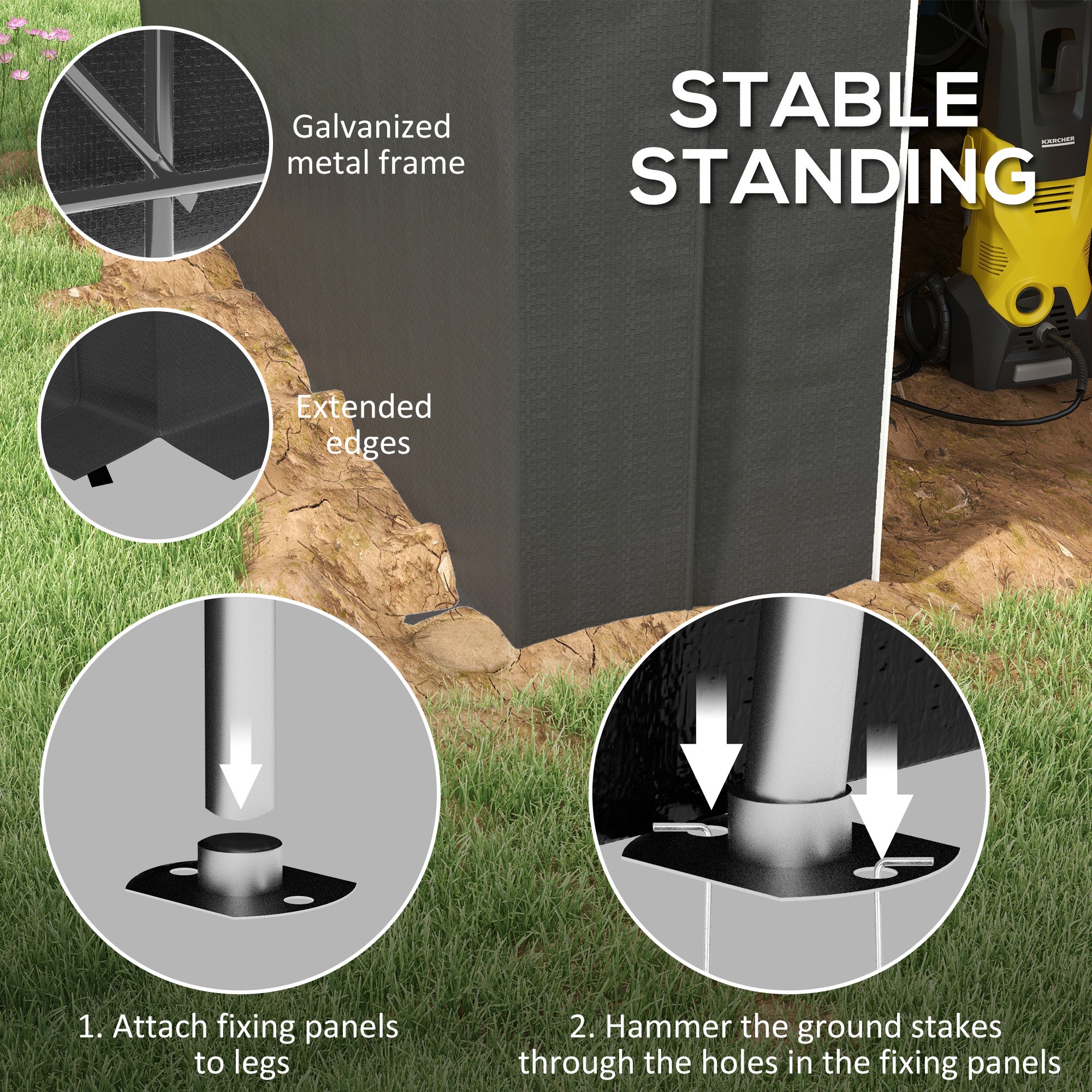 Outsunny 6' x 8' Outdoor Storage Shed Tent, Portable Shed with Galvanised Steel Frame and ZIipper Roll-up Door, Bike Shed Motorcycle Shelter for Patio Garden Tools, Dark Grey