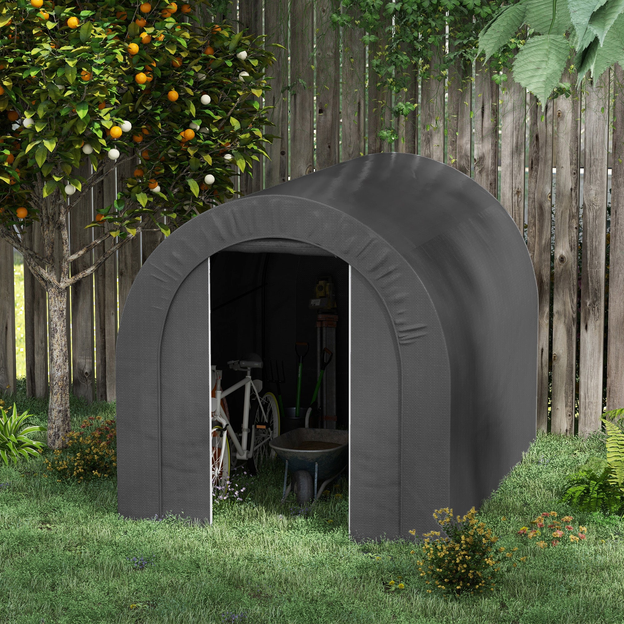 Outsunny 6' x 8' Outdoor Storage Shed Tent, Portable Shed with Galvanised Steel Frame and ZIipper Roll-up Door, Bike Shed Motorcycle Shelter for Patio Garden Tools, Dark Grey