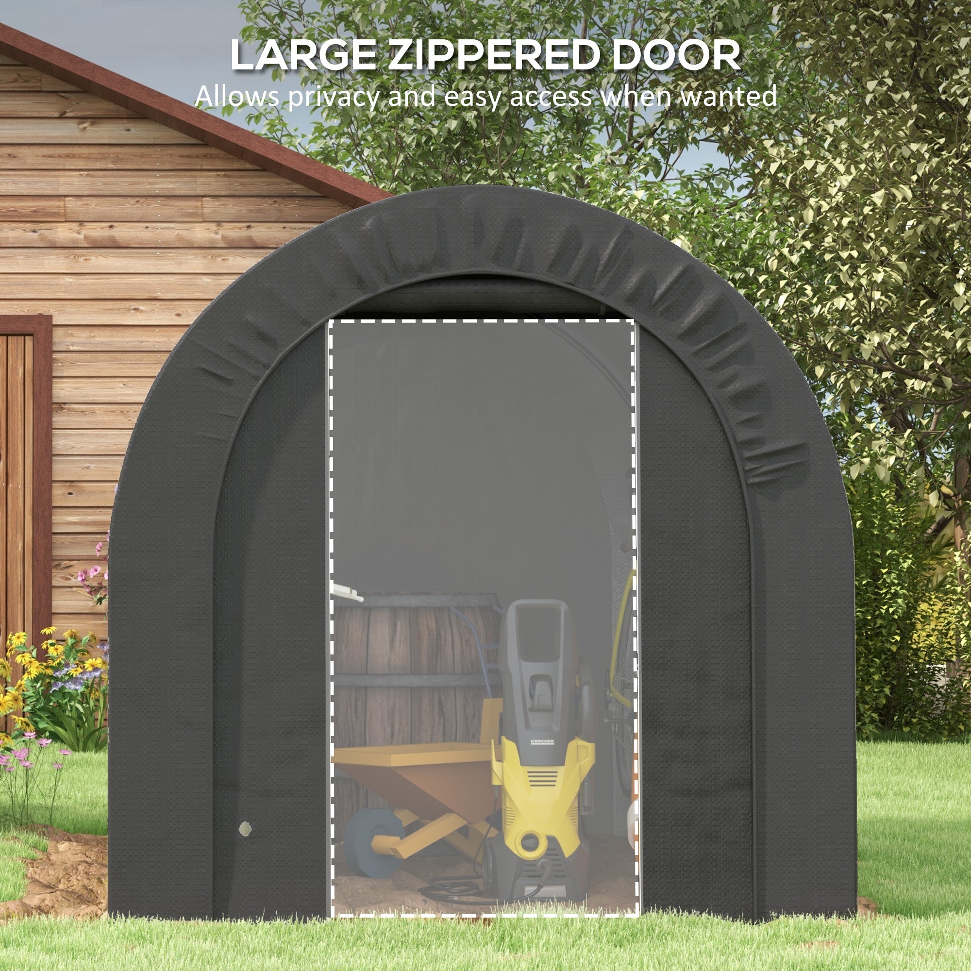 Outsunny 6' x 8' Outdoor Storage Shed Tent, Portable Shed with Galvanised Steel Frame and ZIipper Roll-up Door, Bike Shed Motorcycle Shelter for Patio Garden Tools, Dark Grey