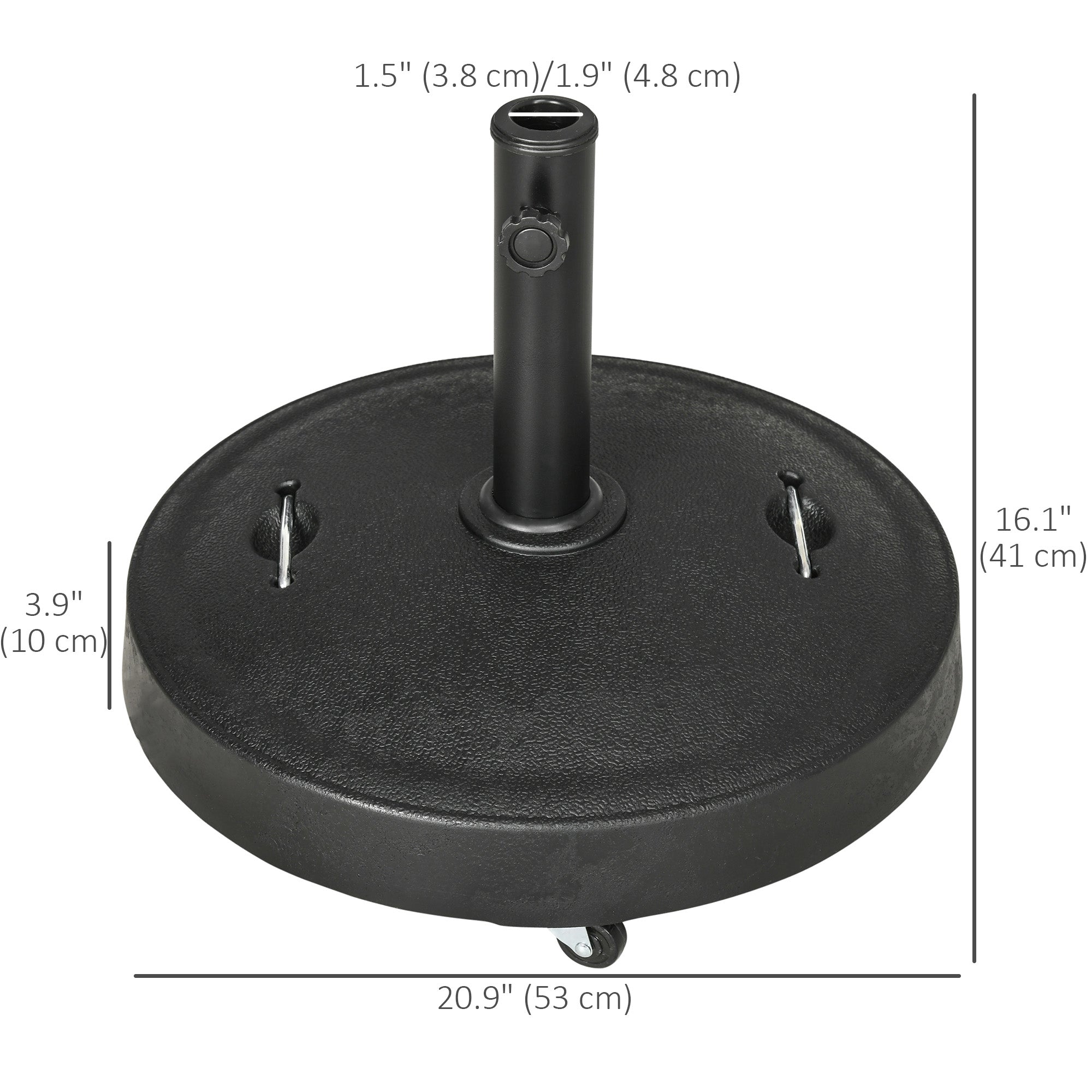 Outsunny Patio Umbrella Base with 4 Lockable Wheels, 51 lb Heavy Duty Market Umbrella Stand with 2 Retractable Handles for Outdoor, Garden, Backyard, Black
